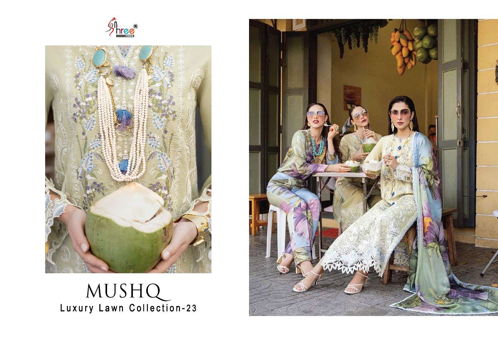 mushq luxury lawn collection 2023 by shree fabs pure cotton self embroidered salwar kameez surat