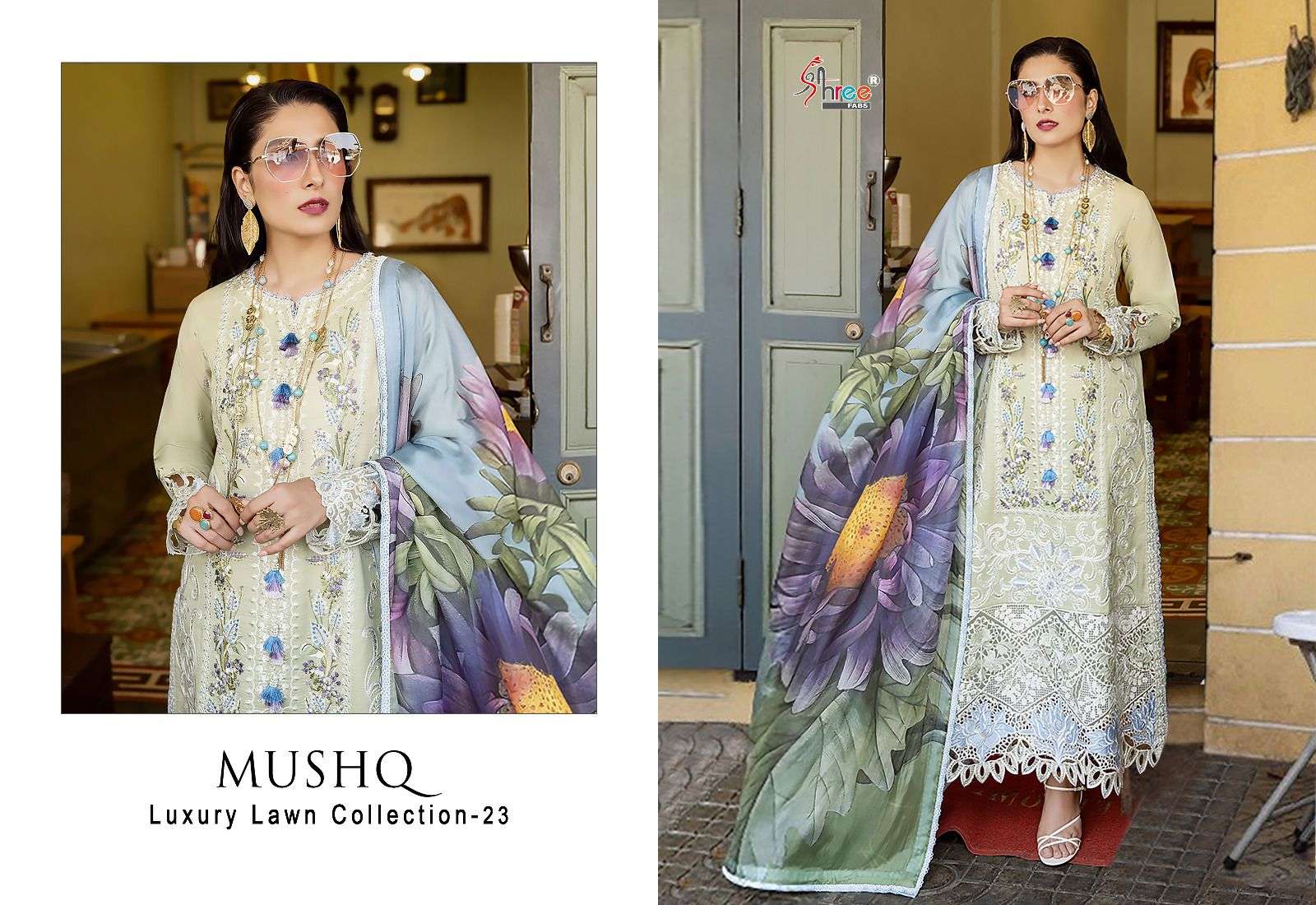 mushq luxury lawn collection 2023 by shree fabs pure cotton self embroidered salwar kameez surat