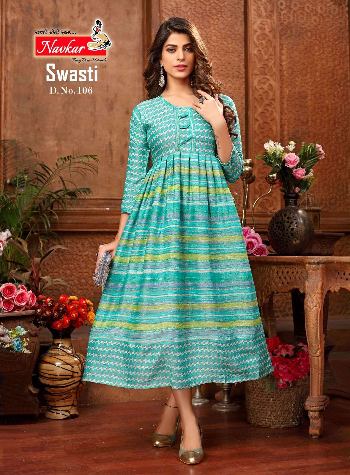 navkar swasti 101-108 series stylish look designer readymade gowns latest collection surat 