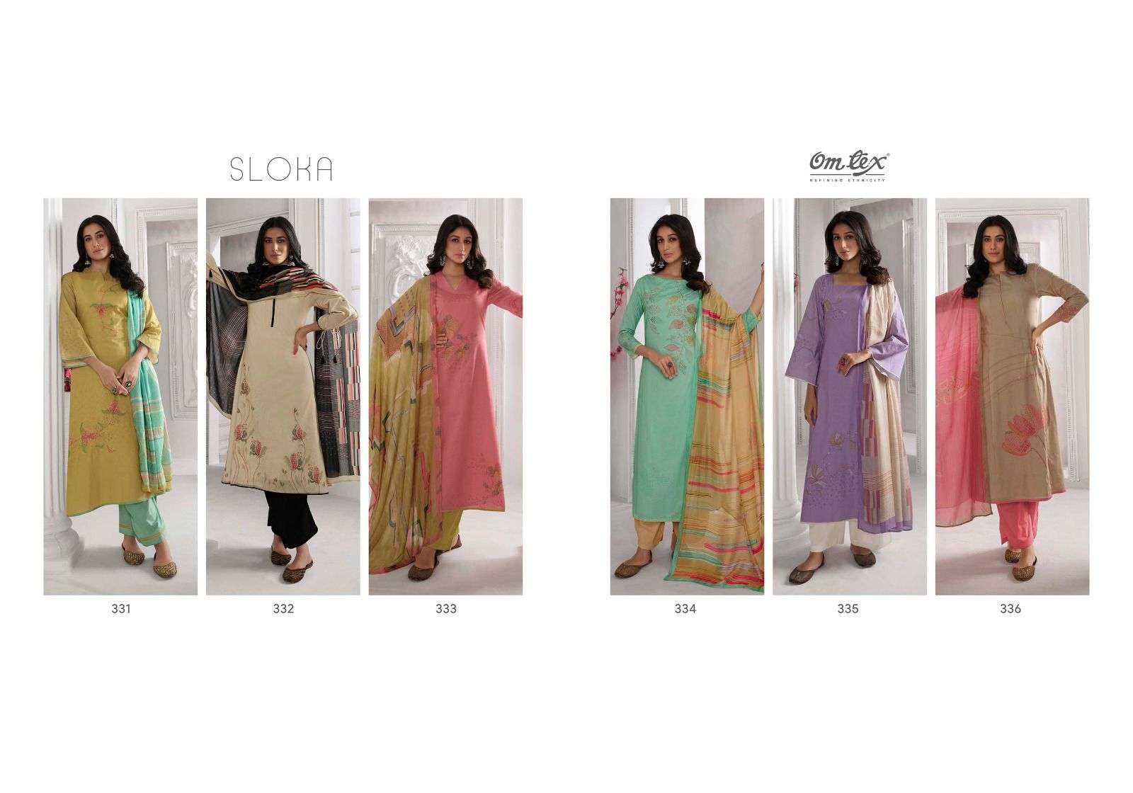 om tex sloka 331-336 series indian designer salwar kameez catalogue design 2023 