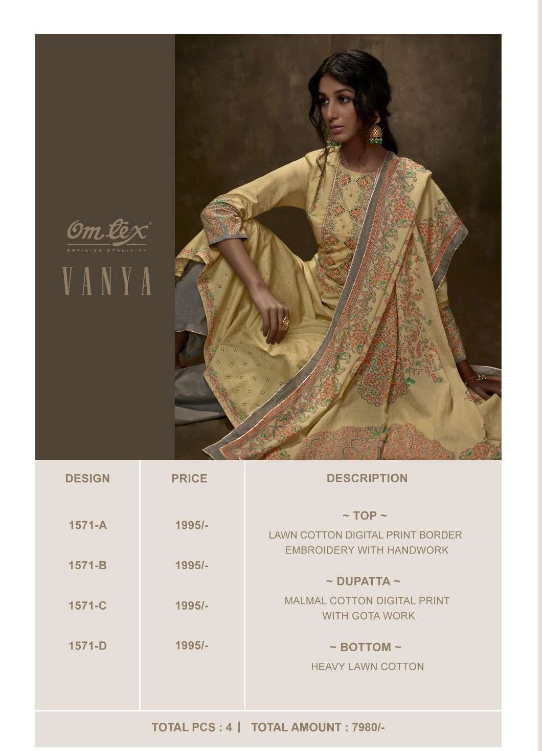 omtex vanya lawn cotton designer embroidred with hand work party wear salwar kameez online wholesaler surat market 