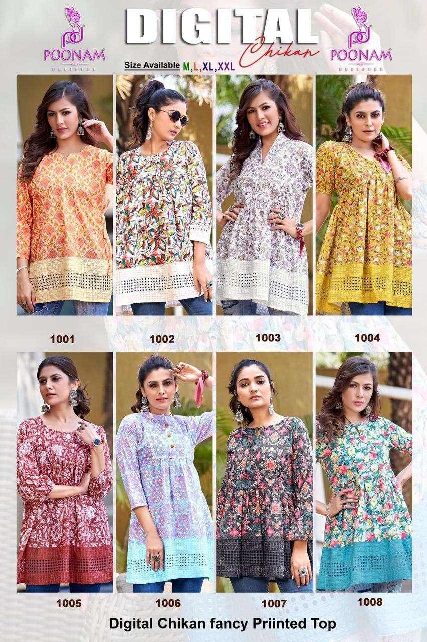 poonam designer by digital 1001-1008 cotton series designer digital chikan fancy style kurti online best rate wholesale dealer 