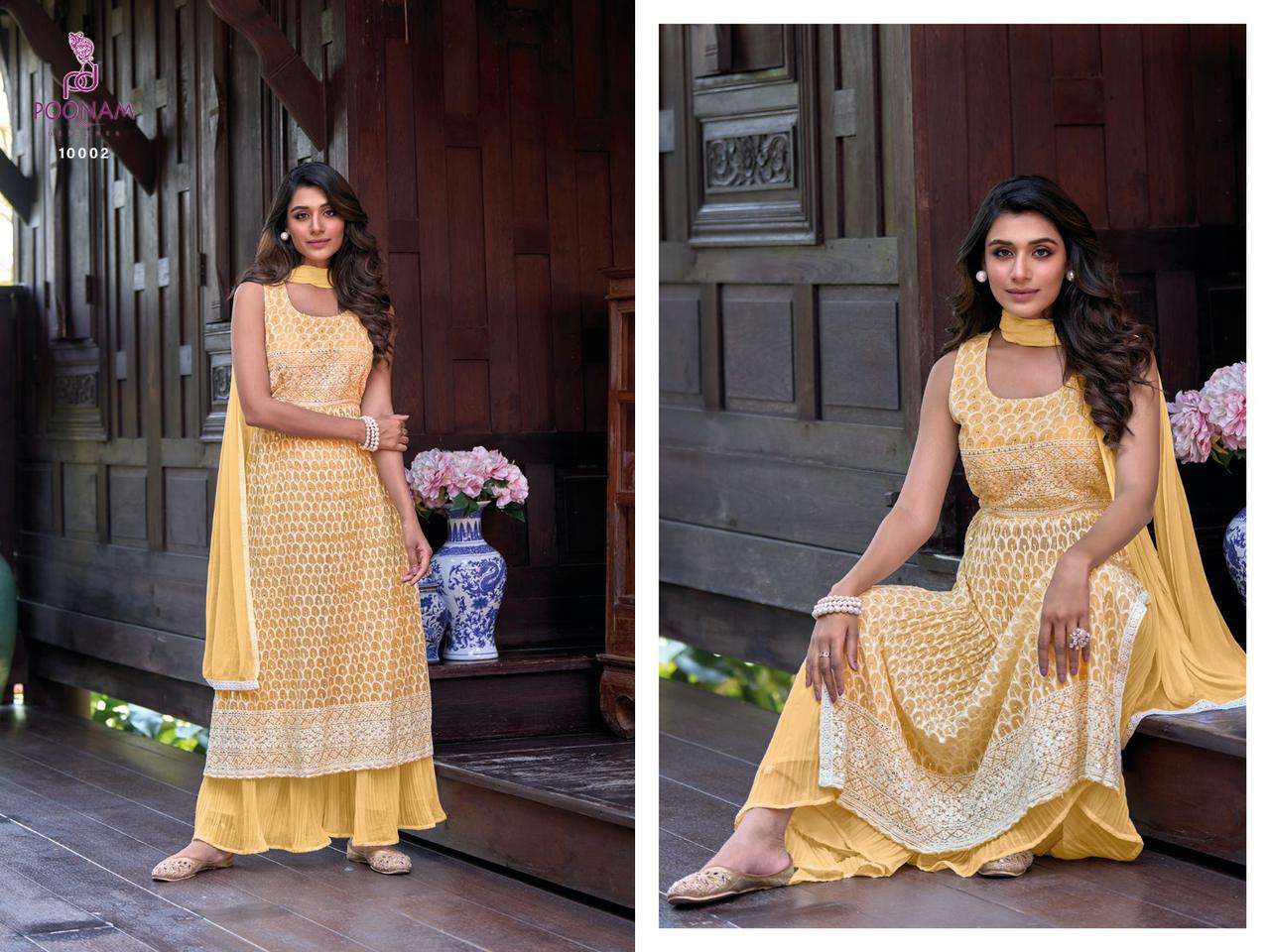 poonam designer hurab 10001-10004 series nayra kurti with sharara and dupatta latest catalogue surat 