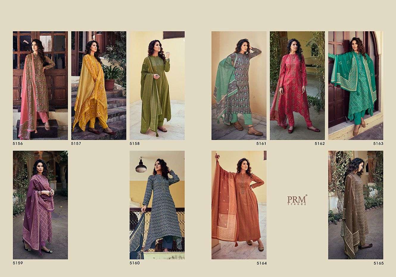 prm trendz vogue vol-9 5156-5165 series unstich designer salwar kameez catalogue online supplier surat