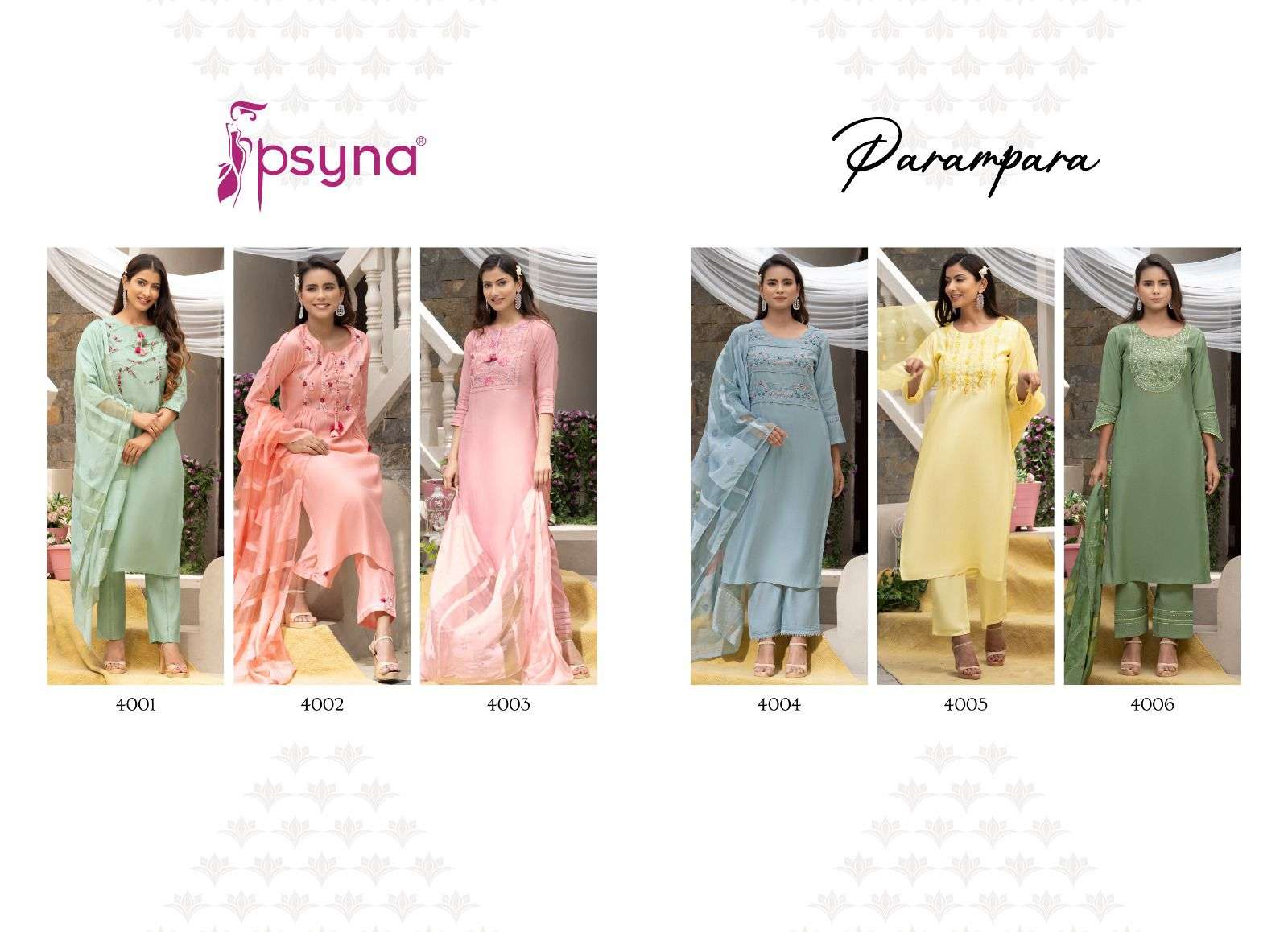 psyna parampara vol-4 4001-4006 series fancy look designer kurtis catalogue wholesaler surat
