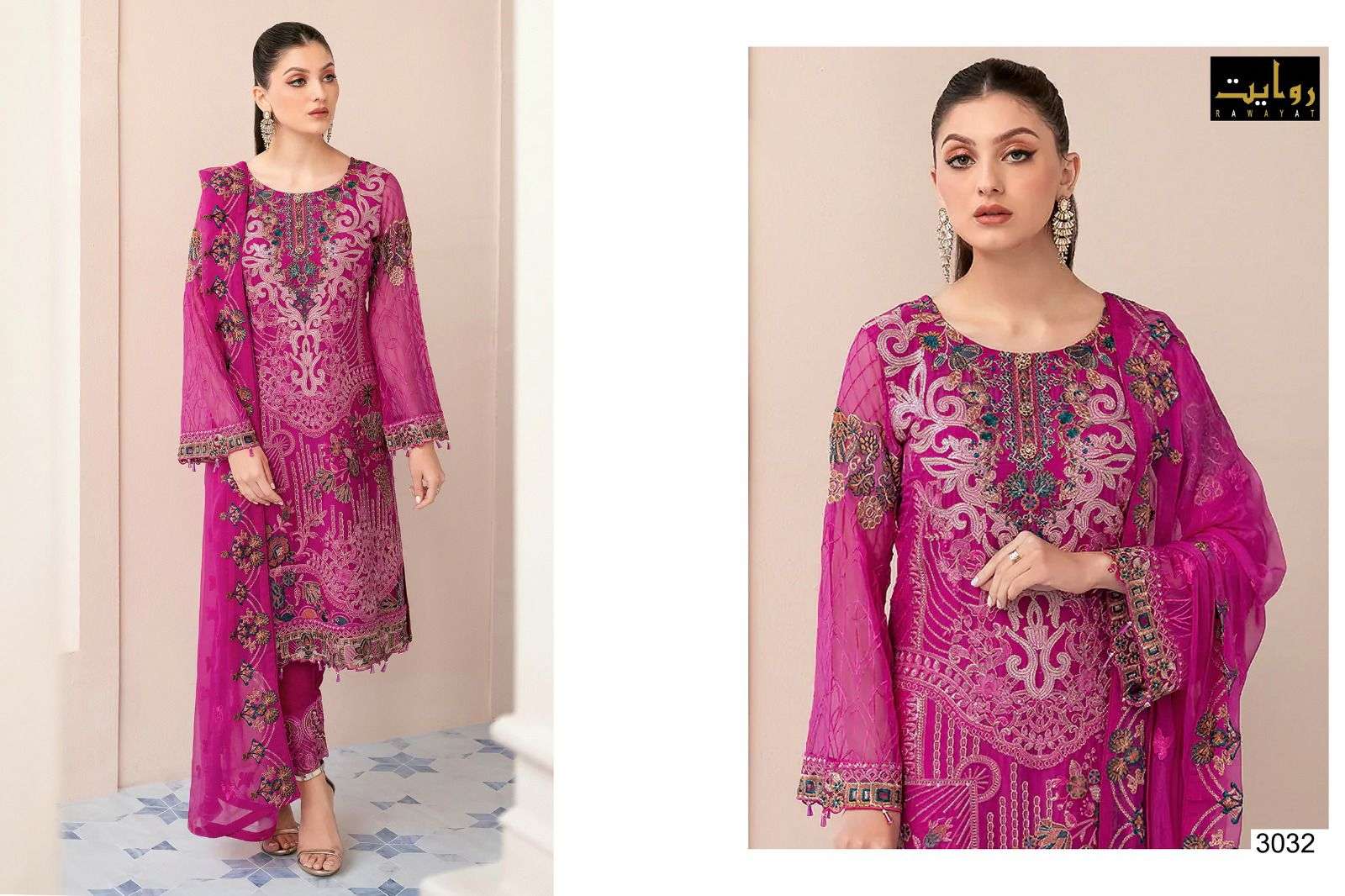 rawayat ramsha vol-18 3030-3032 series faux georgette designer pakistani salwar suits online market surat 