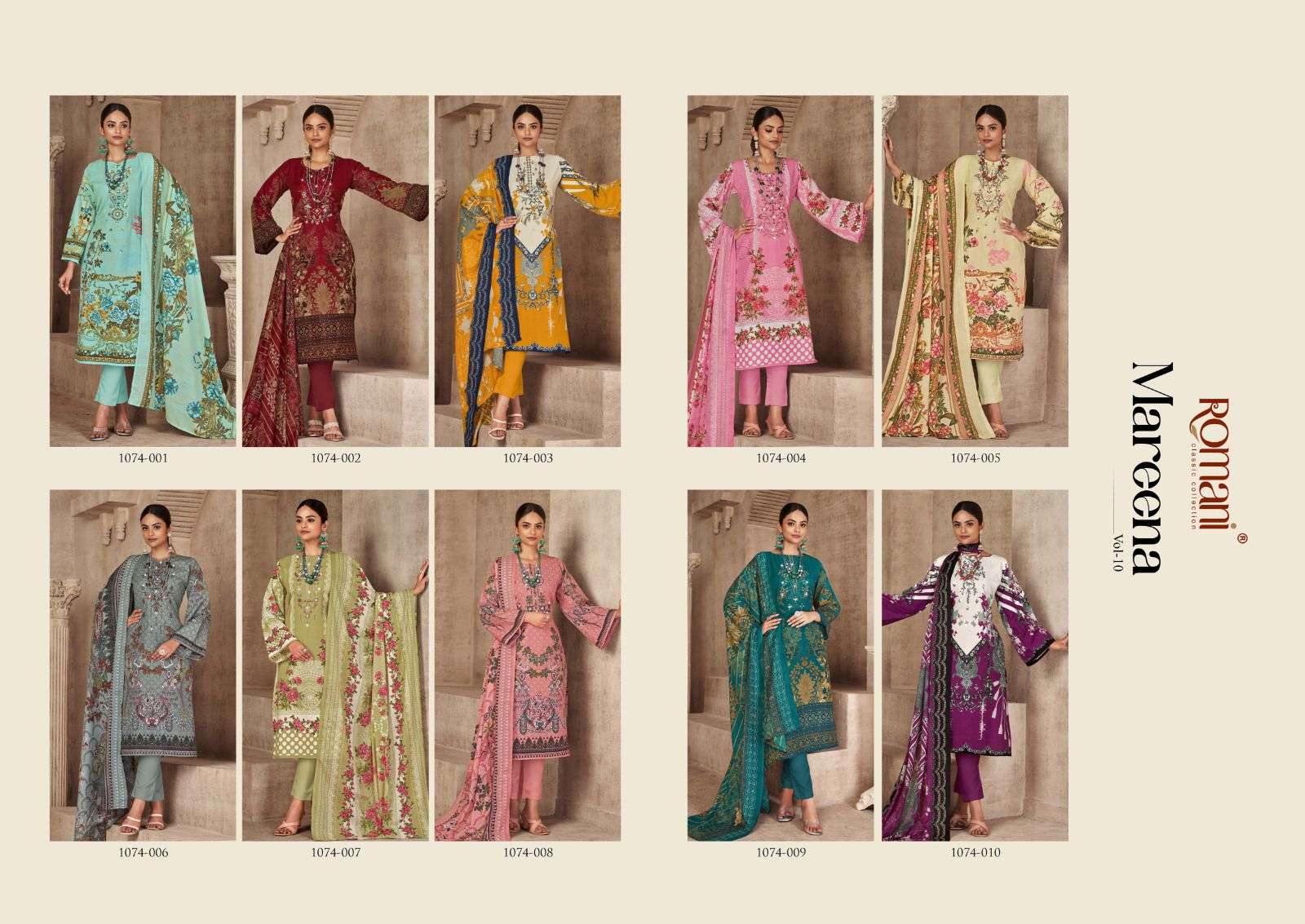 romani mareena vol-10 print with work designer salwar suits manufacturer surat 