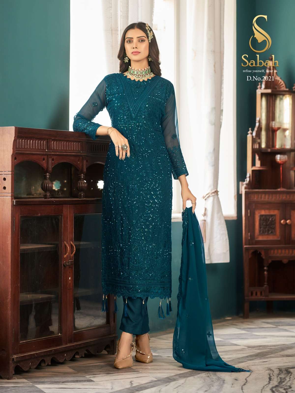sabah pakiza 2021-2026 series faux georgette designer salwar suits catalogue manufacturer surat