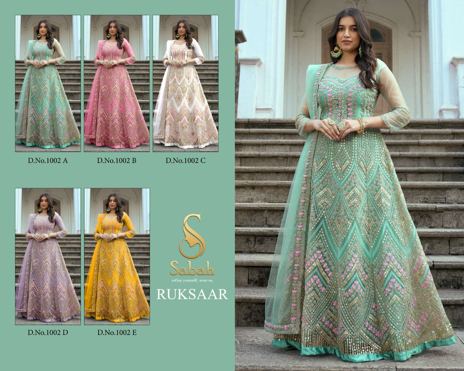 sabah ruksaar 1002 series stylish designer party wear dress catalogue manufacturer surat