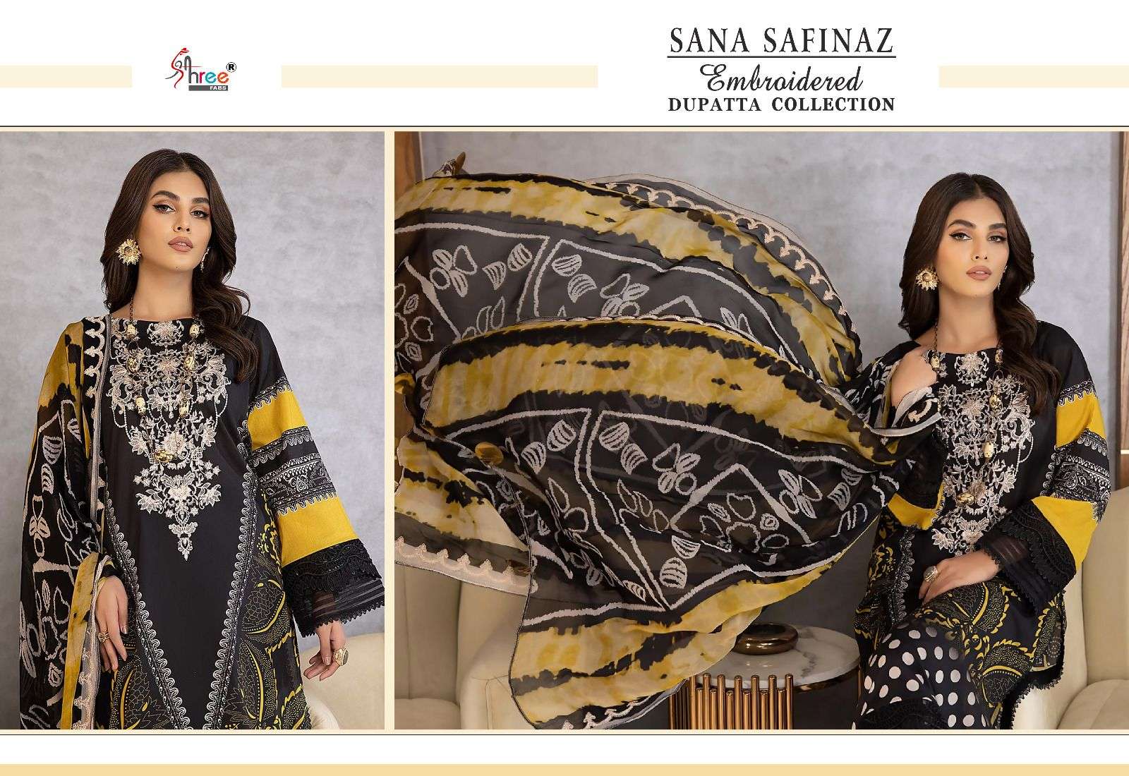 sana safinaz embroidered dupatta collection by shree fabs wholesale catalogue supplier surat