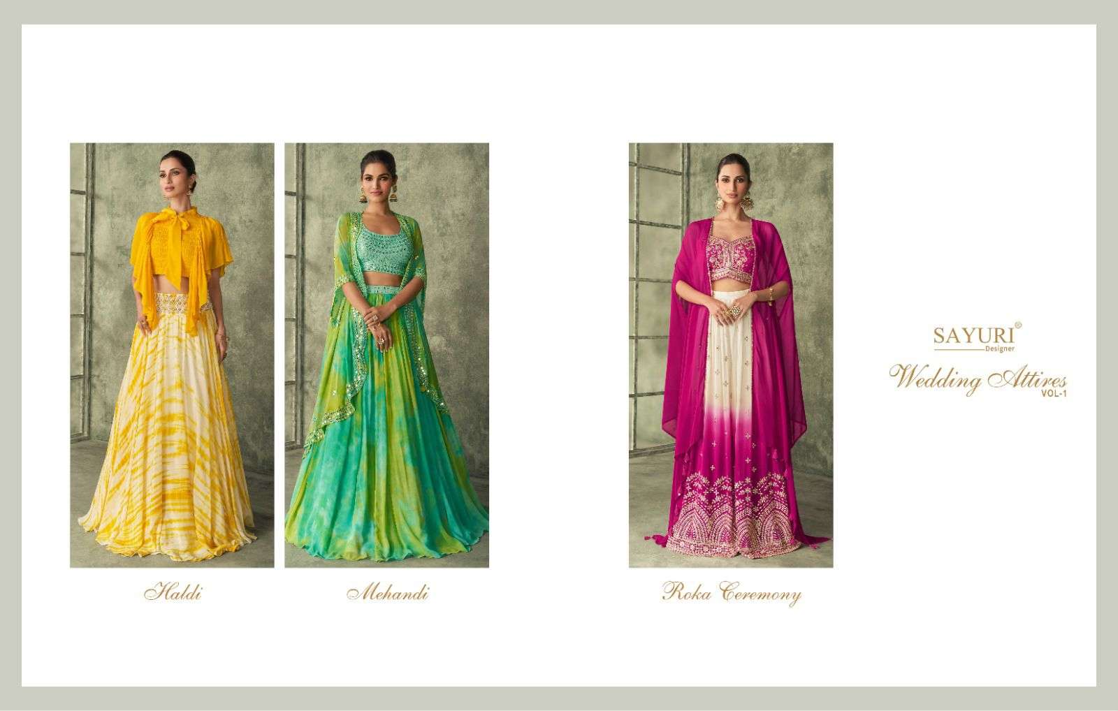 sayuri designer wedding attires vol-1 exclusive designer party wear dress catalogue manufacturer surat