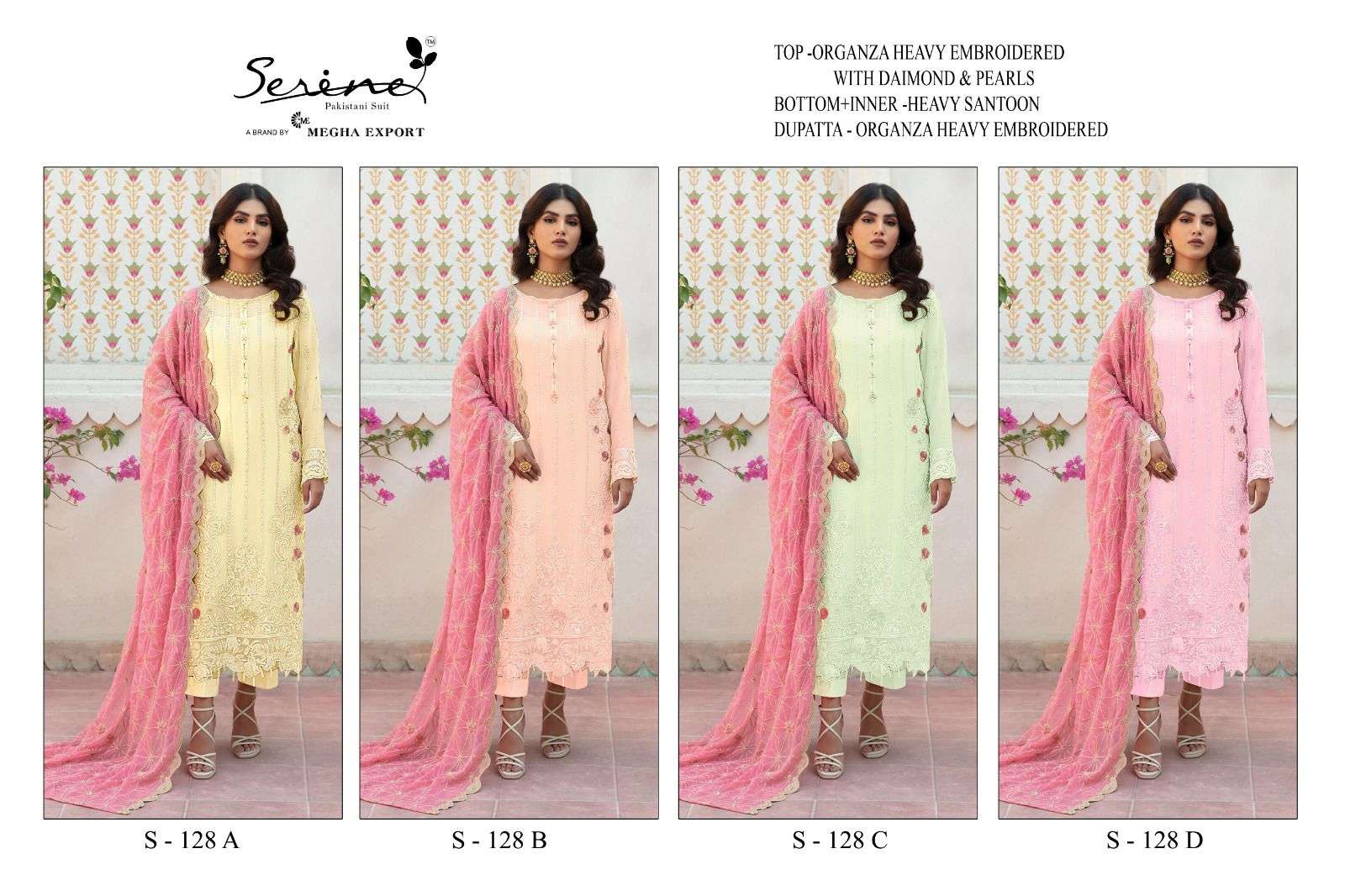 serine 128 series organza designer pakistani salwar suits collection in surat 