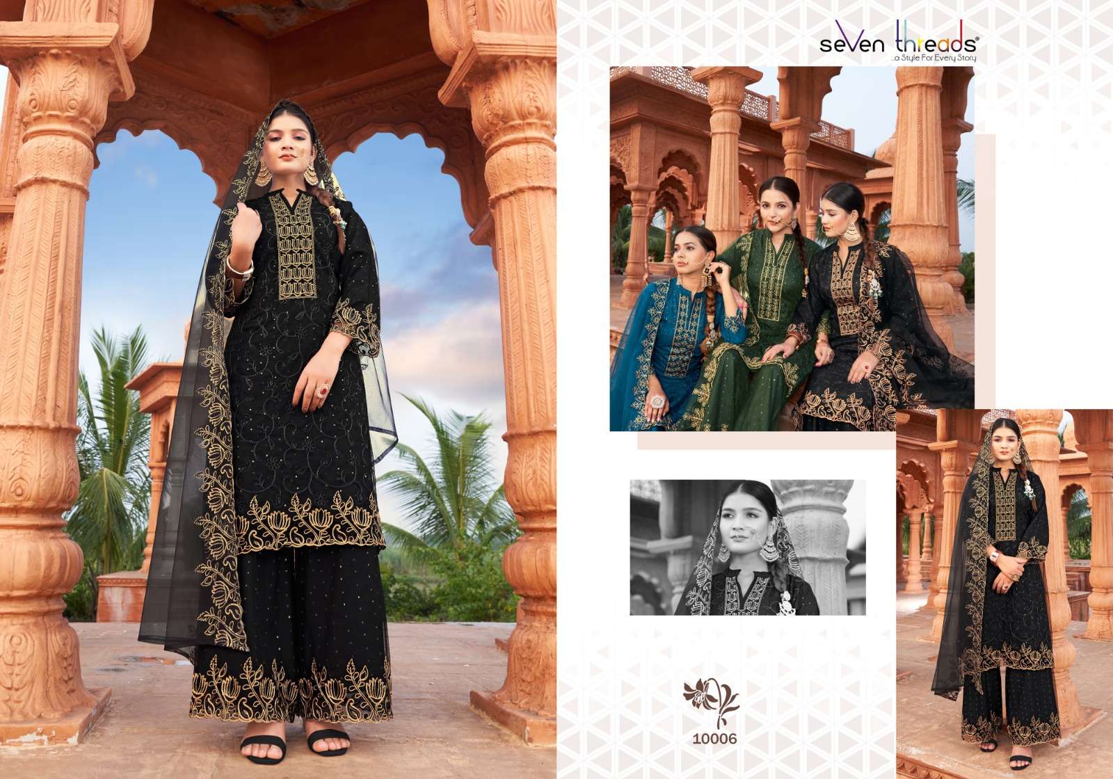 seven threads aashiyana 10001-10007 series party wear kurtis catalogue online dealer surat 