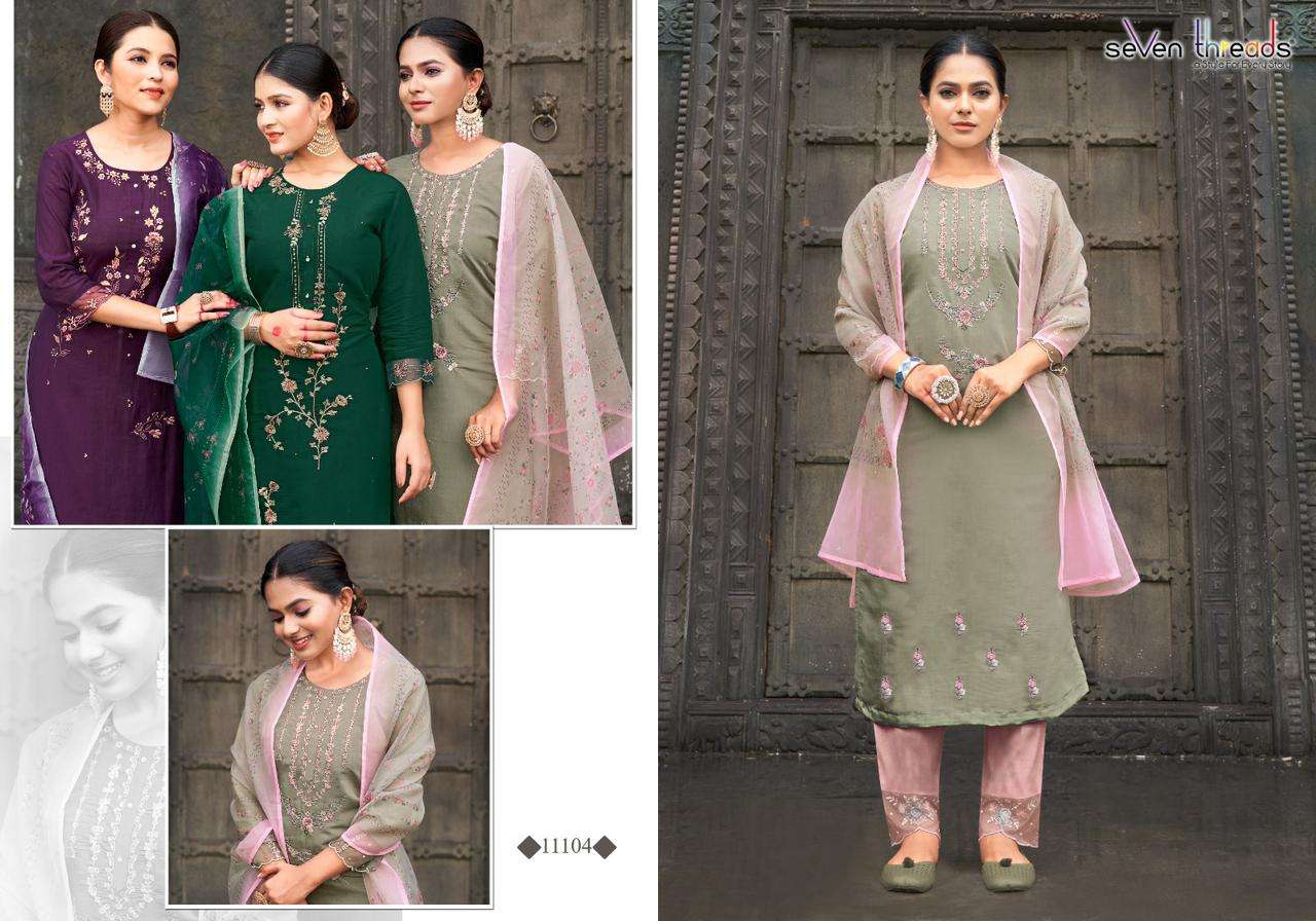 seven threads netri 11101-11107 series roman viscose fancy embroidered readymade collection surat