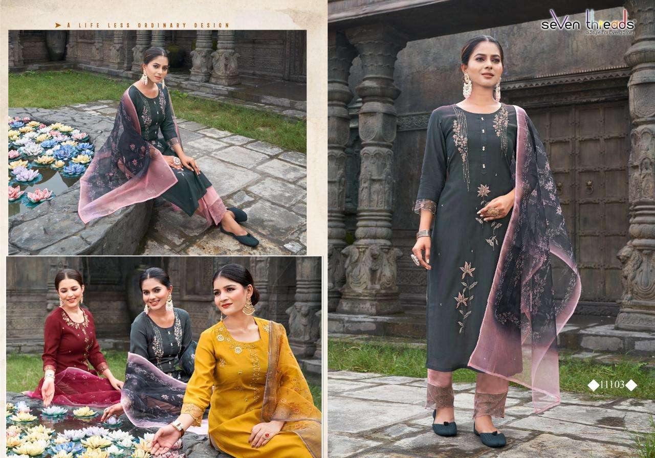 seven threads netri 11101-11107 series roman viscose fancy embroidered readymade collection surat