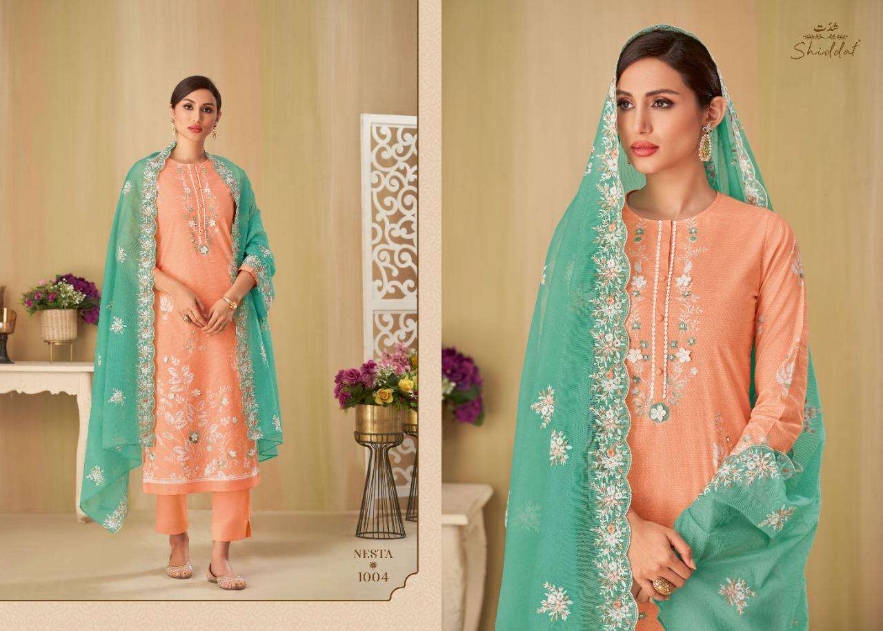 shiddat nesta 1001-1010 series designer block printed unstich salwar suits collection surat