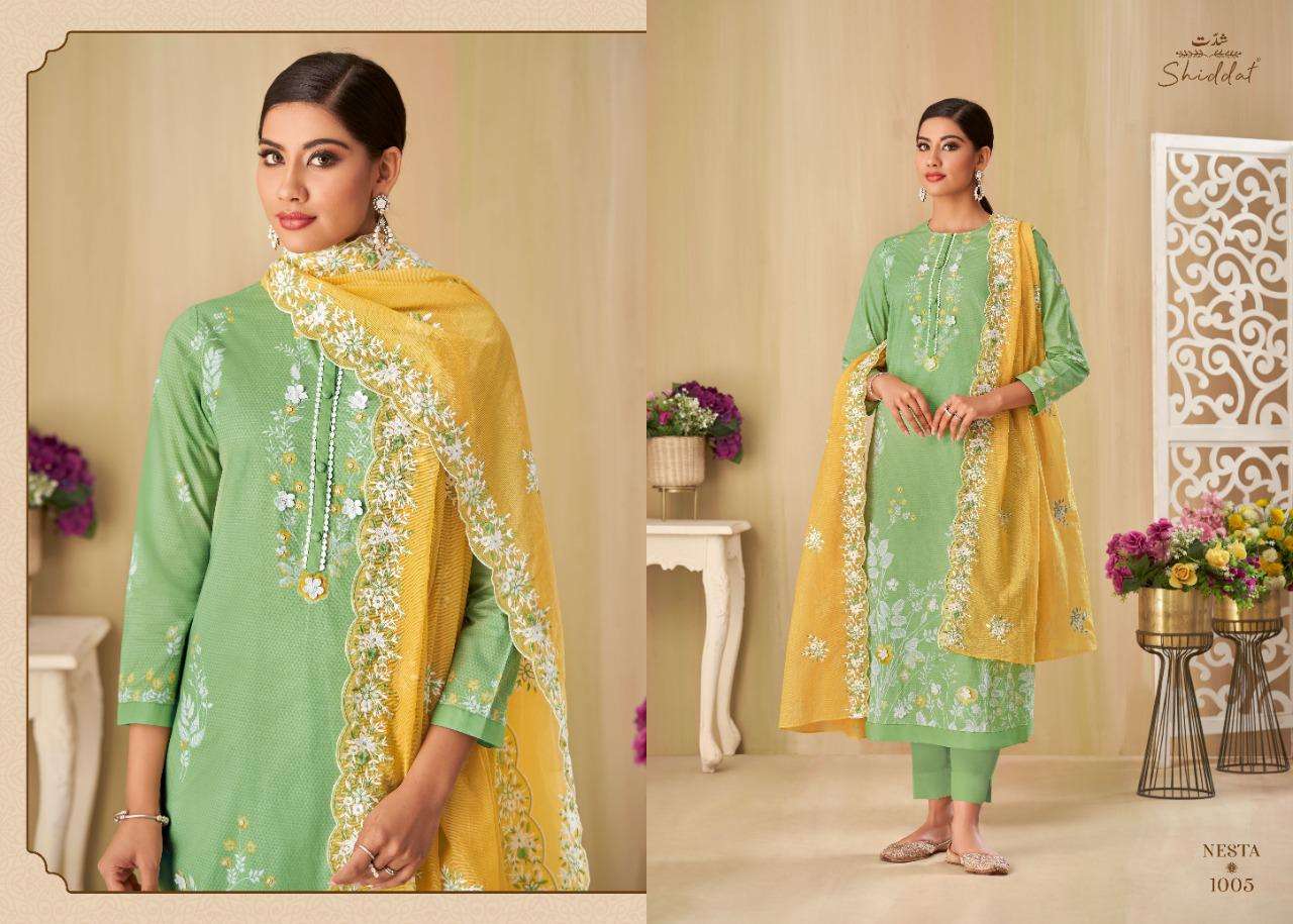 shiddat nesta 1001-1010 series designer block printed unstich salwar suits collection surat