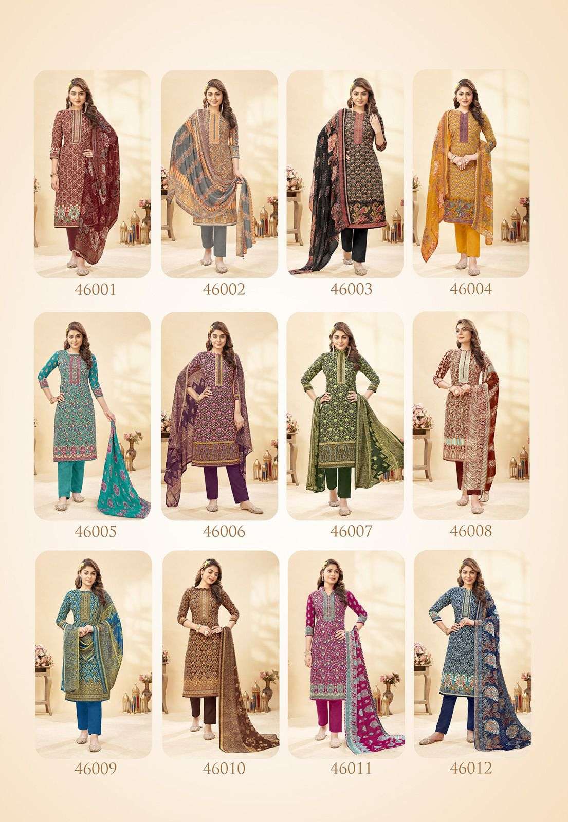 shiv gori silk mills punjabi kudi vol-46 46001-46012 series indonesia cotton designer salwar kameez surat 