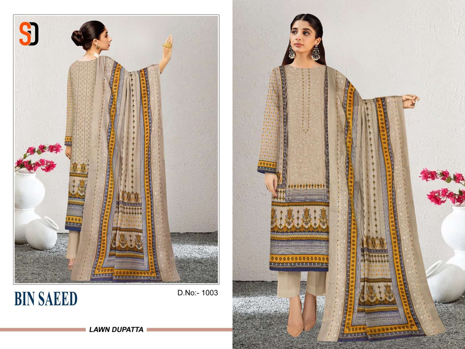 shraddha designer bin saeed 1001-1003 series lawn cotton designer salwar kameez in surat 
