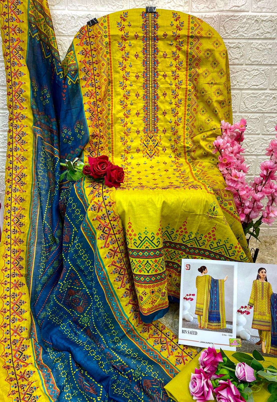 shraddha designer bin saeed 1001-1003 series lawn cotton designer salwar kameez in surat 