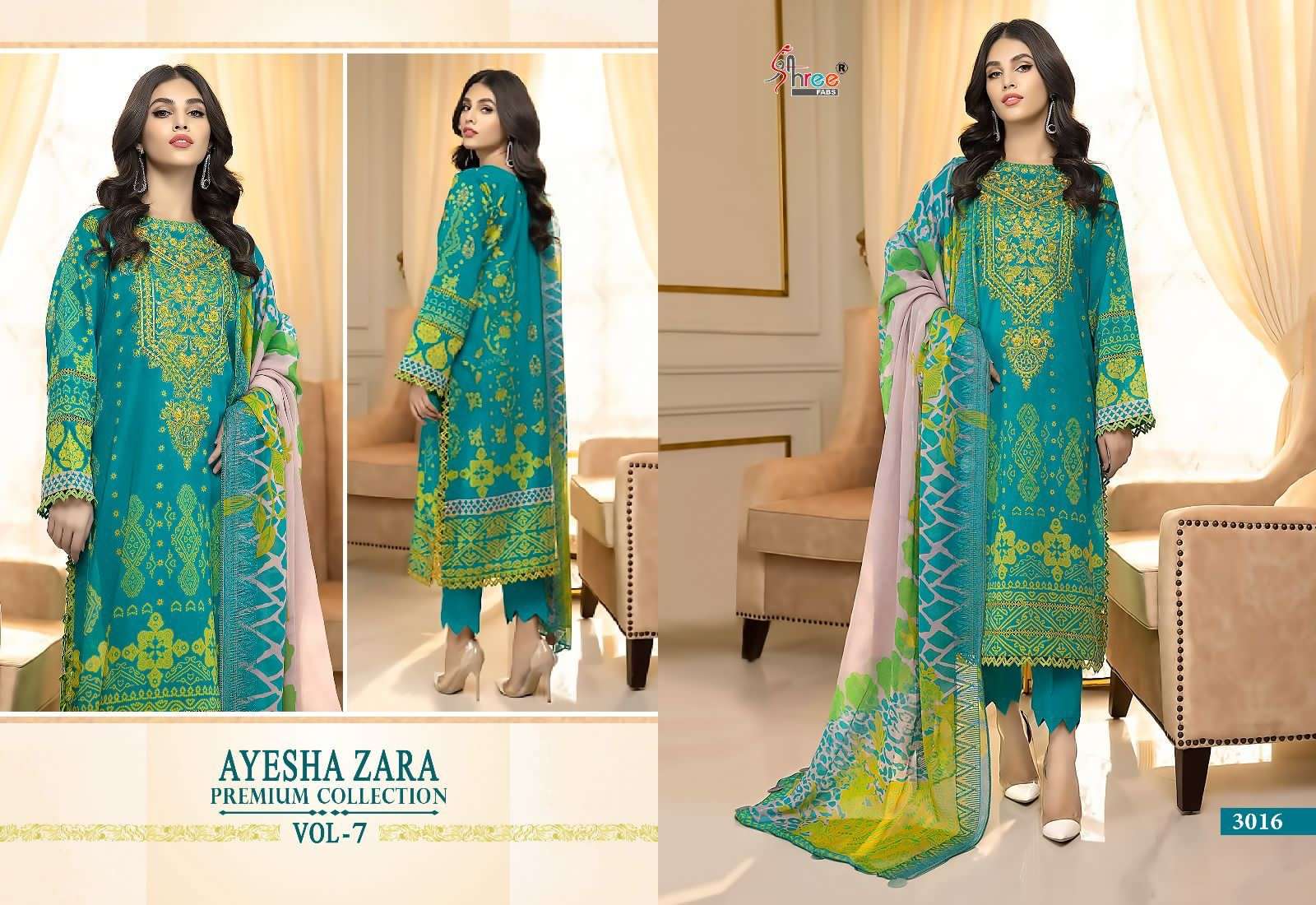 shree fabs ayesha zara vol-7 3016-3019 series stylish designer pakistani salwar suits wholesaler surat