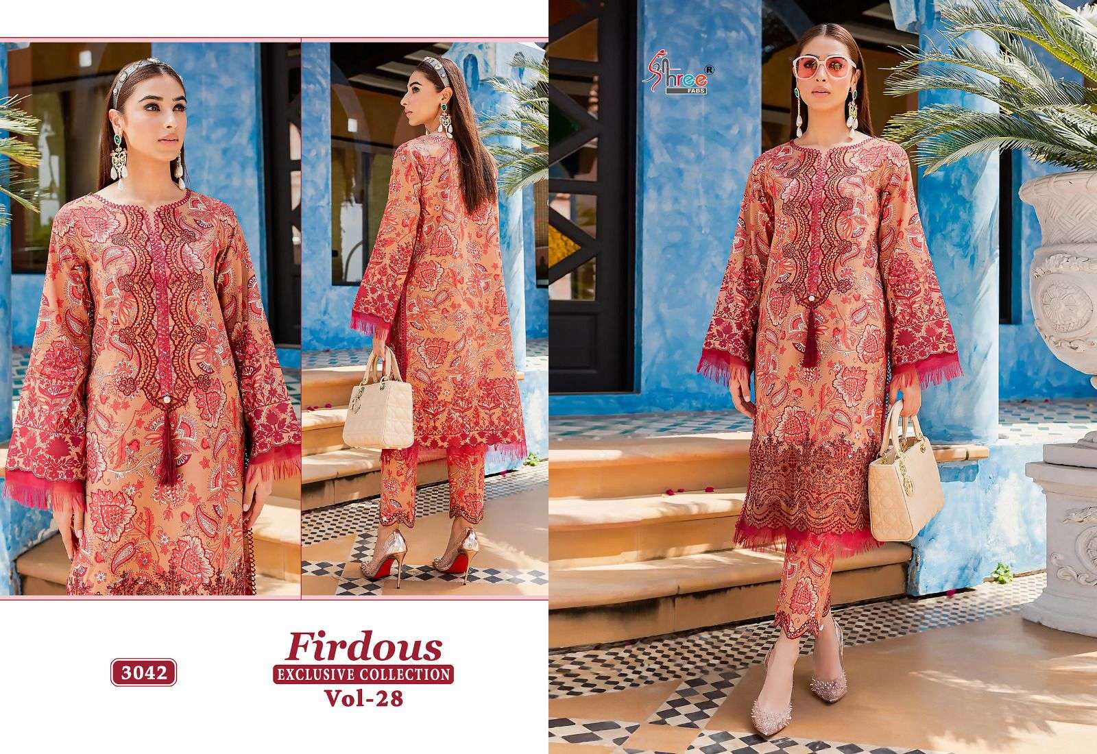 shree fabs firdous vol-28 3036-3043 series stylish look designer pakistani salwar suits catalogue manufacturer surat 