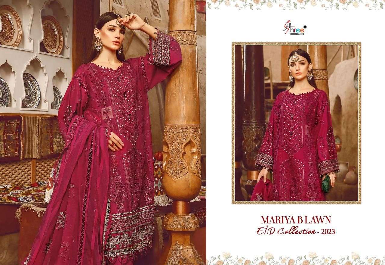 shree fabs mariya b lawn eid collection 3020-3027 series exclusive designer pakistani salwar suits catalogue wholesaler surat