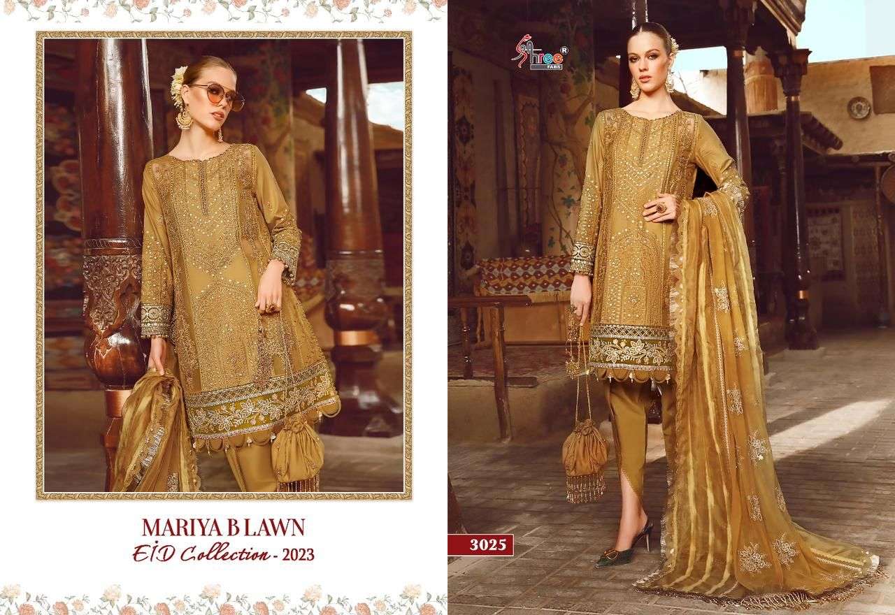 shree fabs mariya b lawn eid collection 3020-3027 series exclusive designer pakistani salwar suits catalogue wholesaler surat