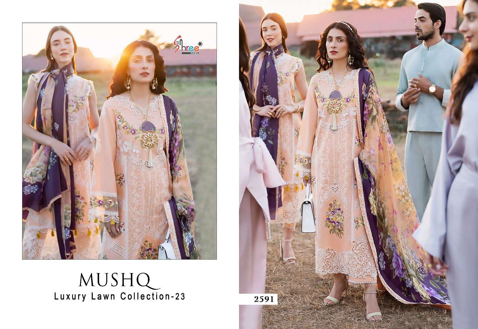 shree fabs mushq luxury lawn collection 2023 wholesale pakistani salwar kameez surat