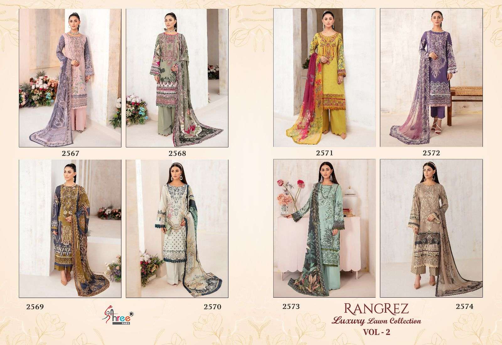 shree fabs rangrez vol-2 2567-2574 series unstich designer pakistani salwar kameez catalogue in surat