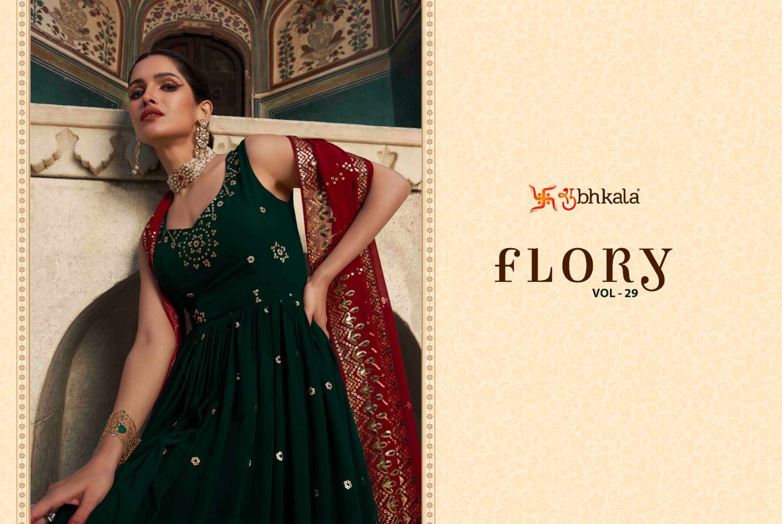 shubhkala flory vol-29 4851-4857 series stylish designer party wear gown with dupatta latest catalogue surat 