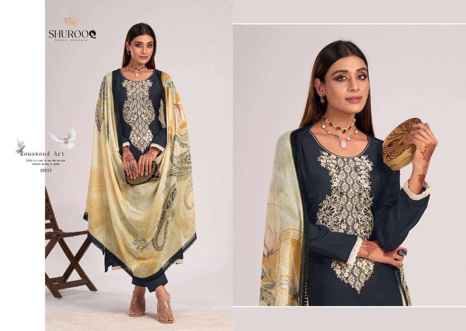 shurooq nusrat 10113-10116 series exclusive designer top bottom with dupatta catalogue online dealer surat 