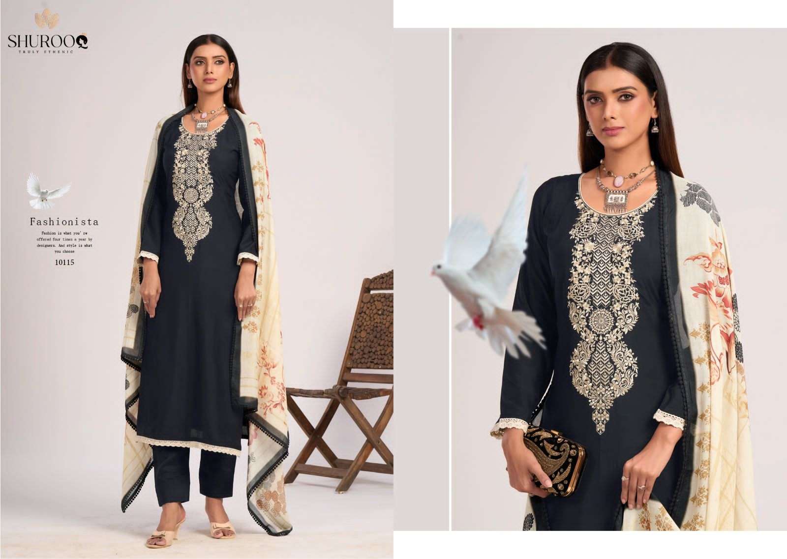 shurooq nusrat 10113-10116 series exclusive designer top bottom with dupatta catalogue online dealer surat 