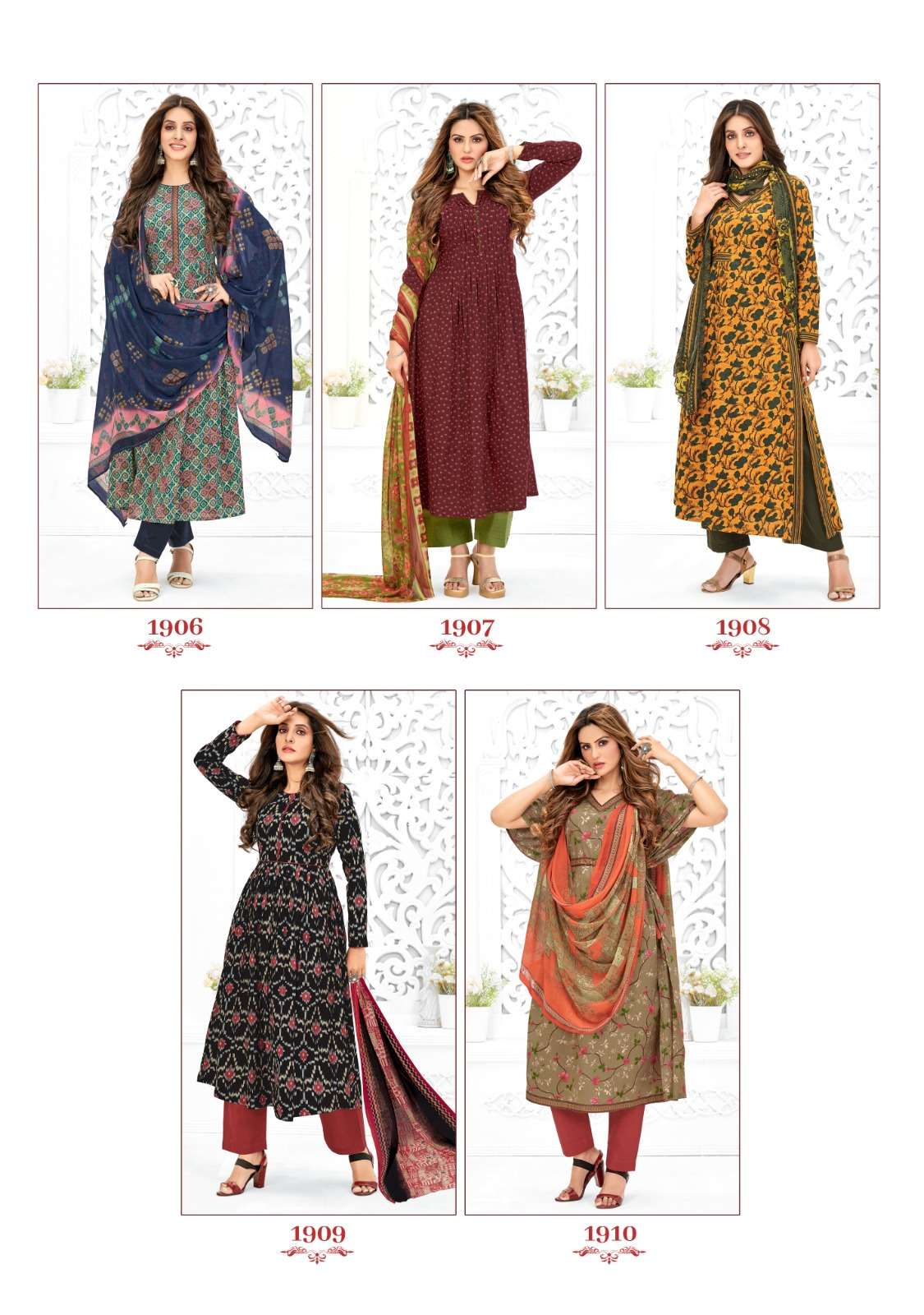 suryajyoti suhana vol-19 1901-1910 series indian designer salwar kameez dress material catalogue manufacturer surat 