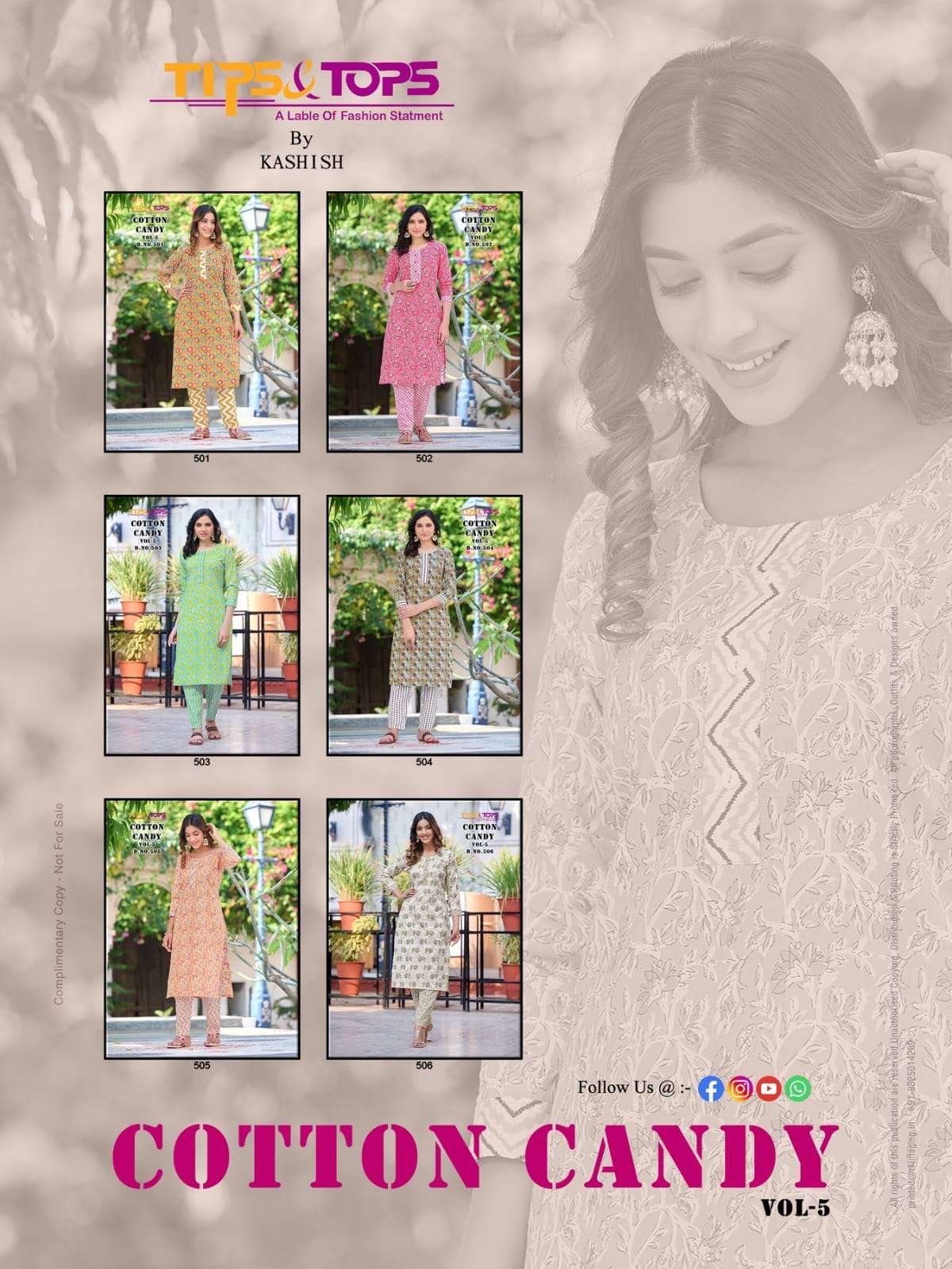 tips and tops cotton candy vol-5 501-506 series summer special fancy kurtis with bottom new catalogue surat 