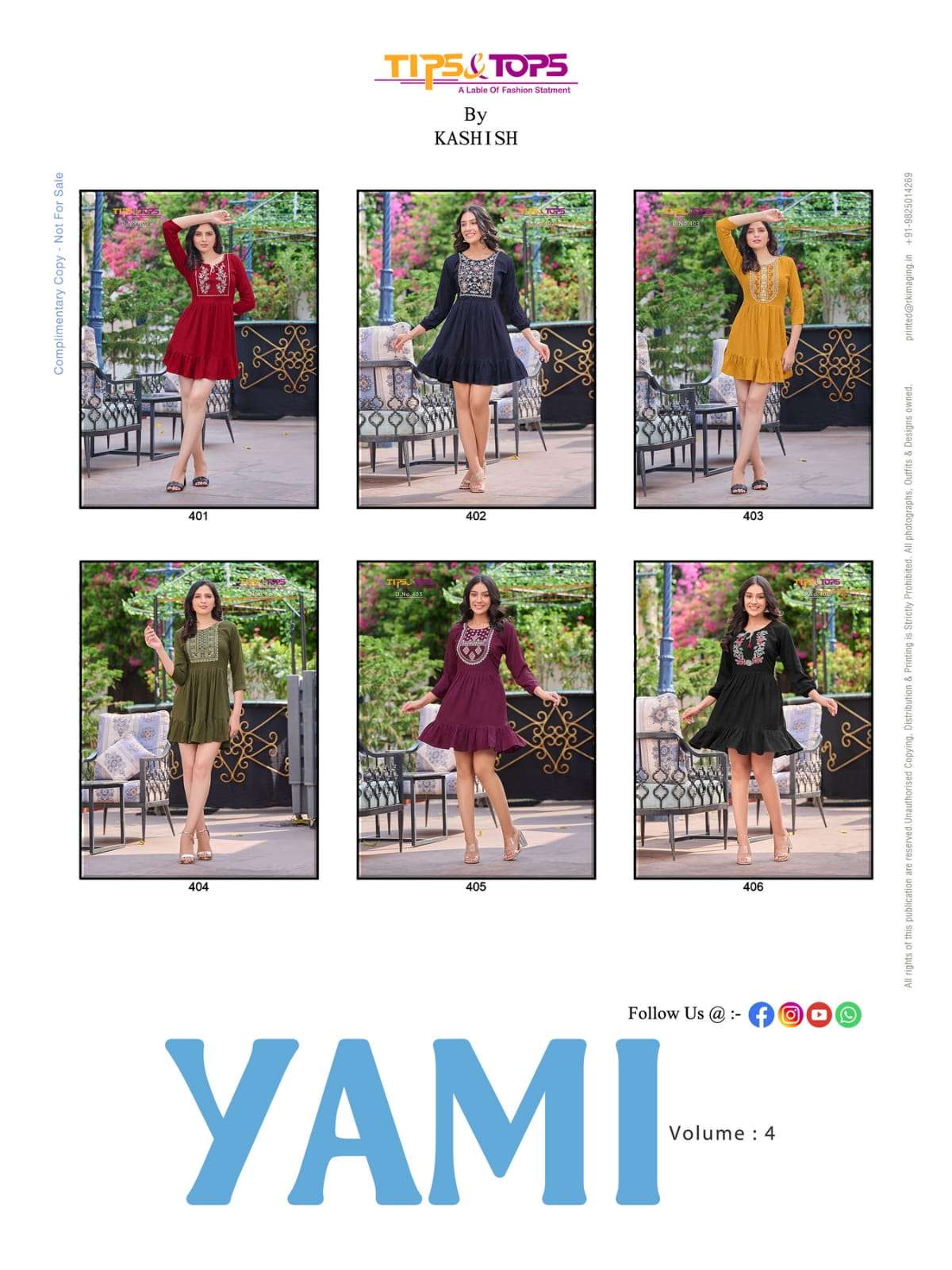tips and tops yami vol-4 401-406 series stylish designer shorts tops catalogue manufacturer surat 