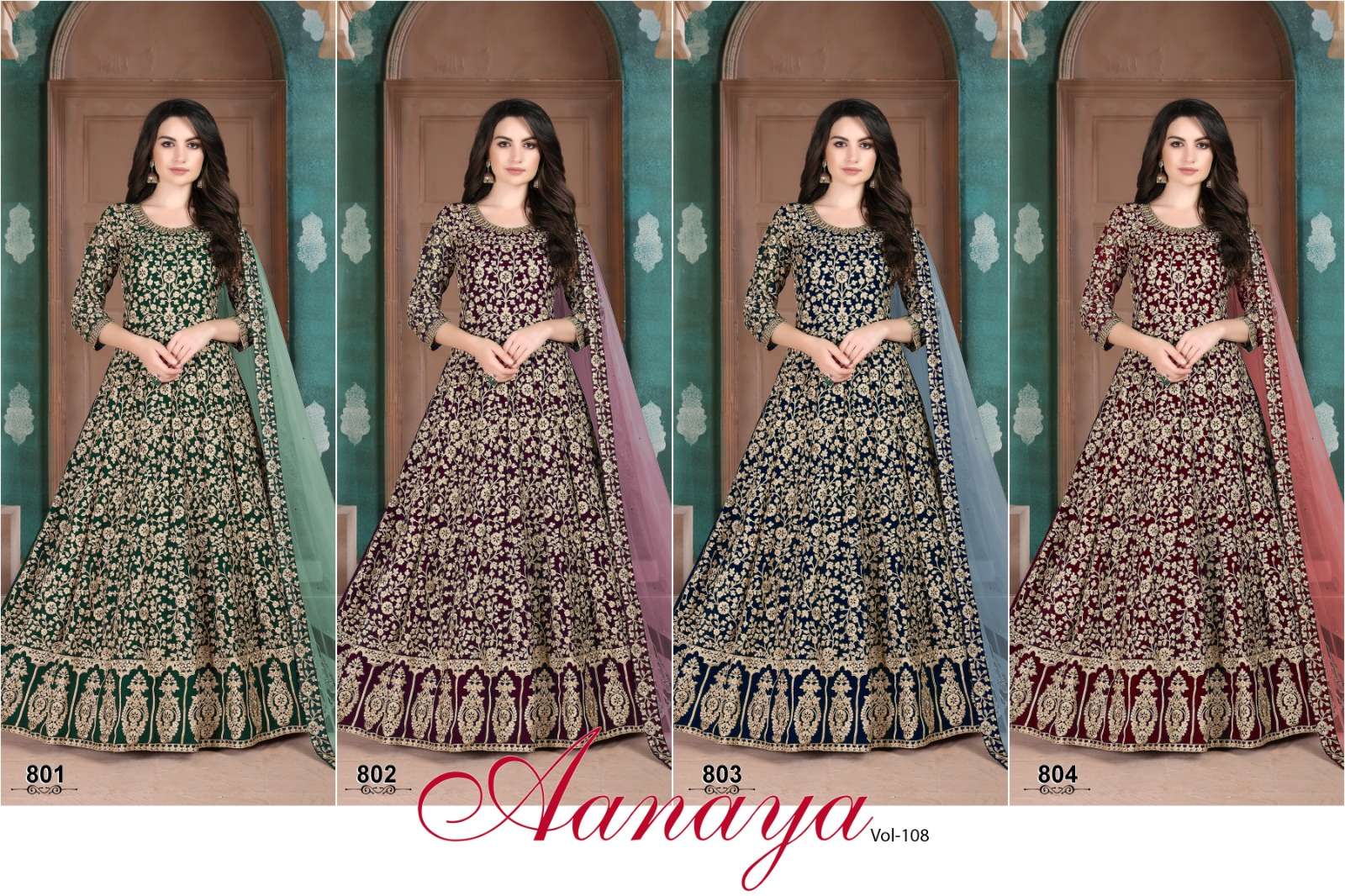 twisha aanaya vol-108 801-804 series exclusive designer party wear salwar suits online 
