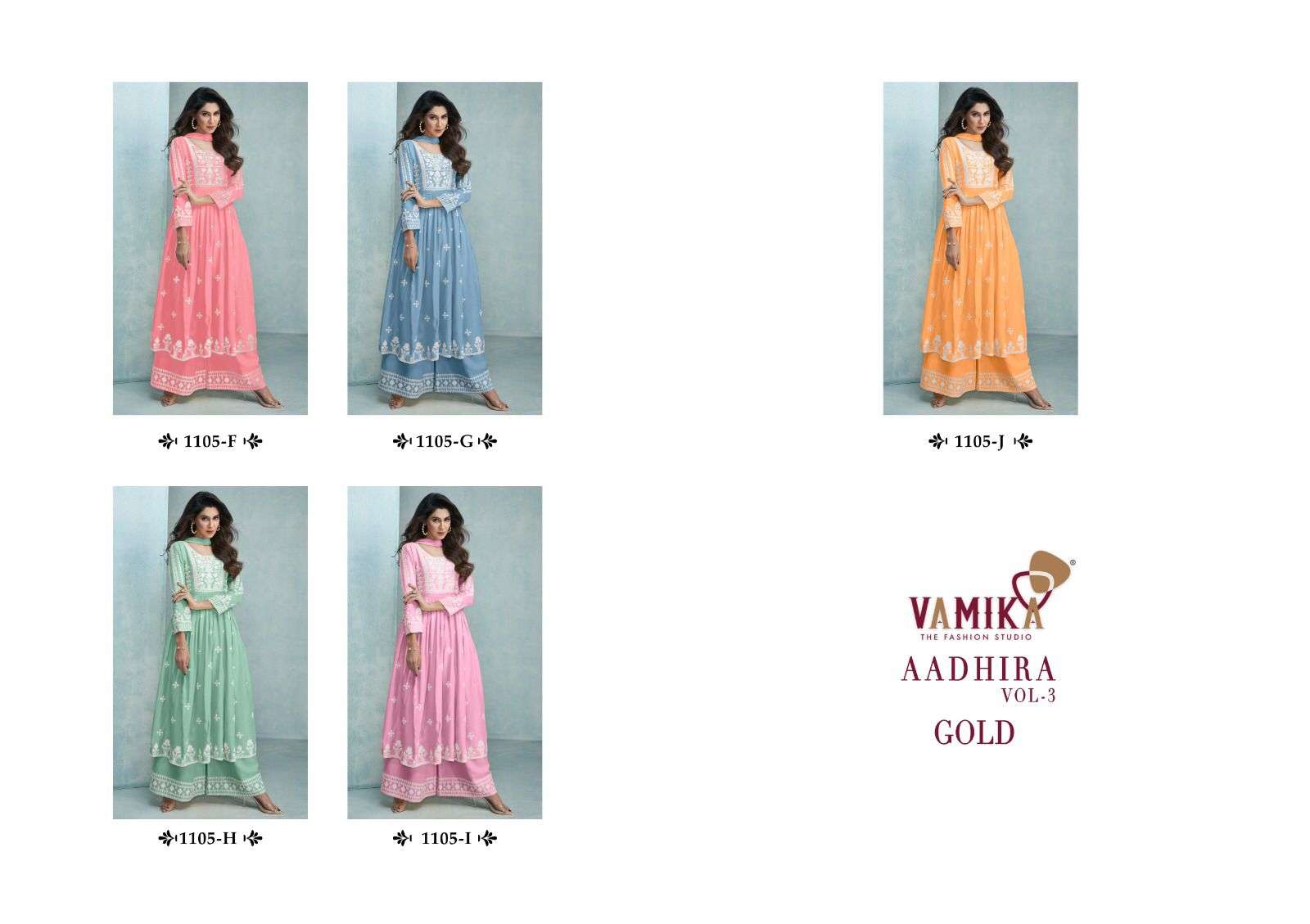  vamika aadhira vol-3 gold 1105 series stylish look designer kurtis catalogue wholesale price surat