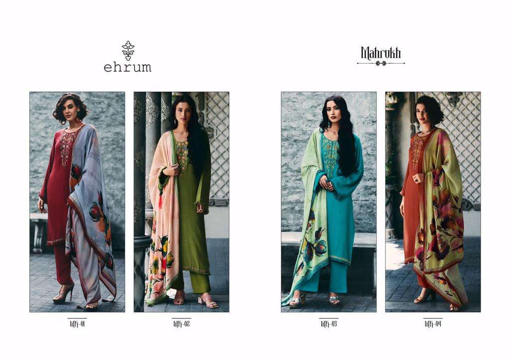 varsha ehrum mahrukh mk01-mk04 series pure muslin designer salwar kameez wholesale best rate surat dealer 