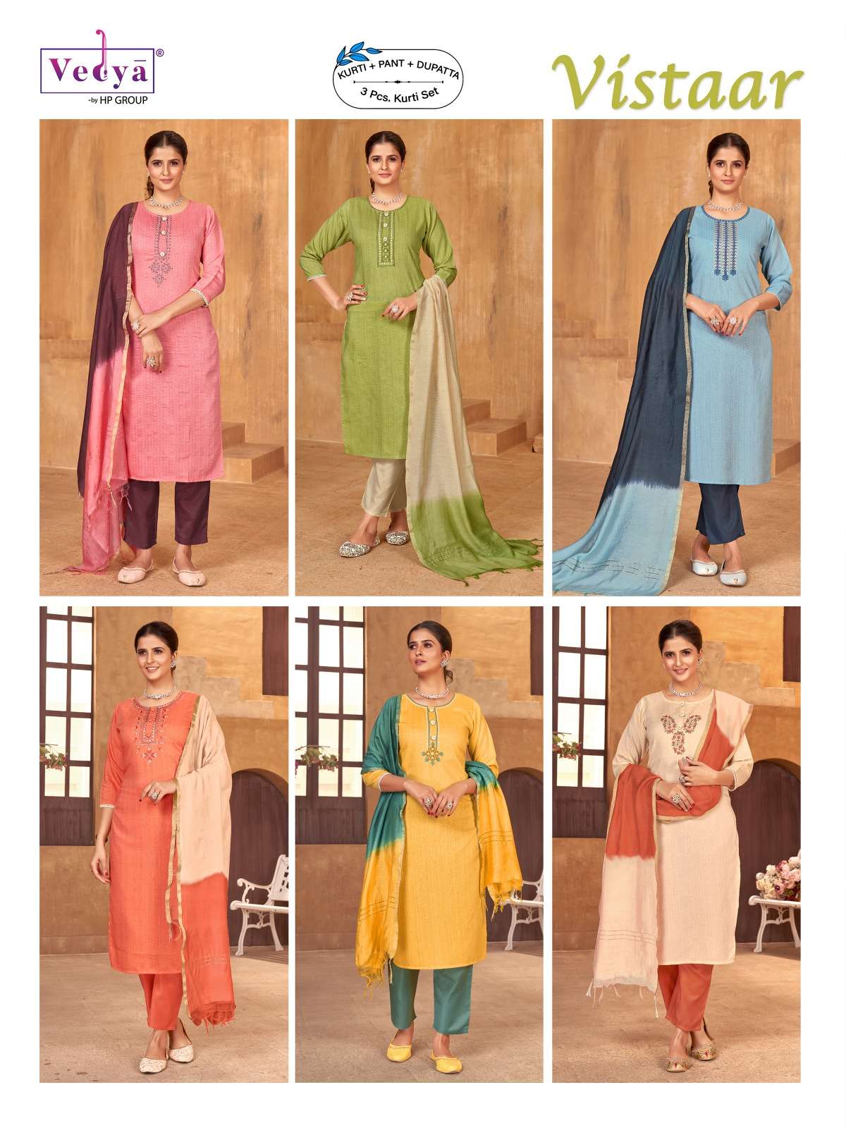 vedya vistaar chinon silk designer raedy made kurti pant set collection online manufacture 