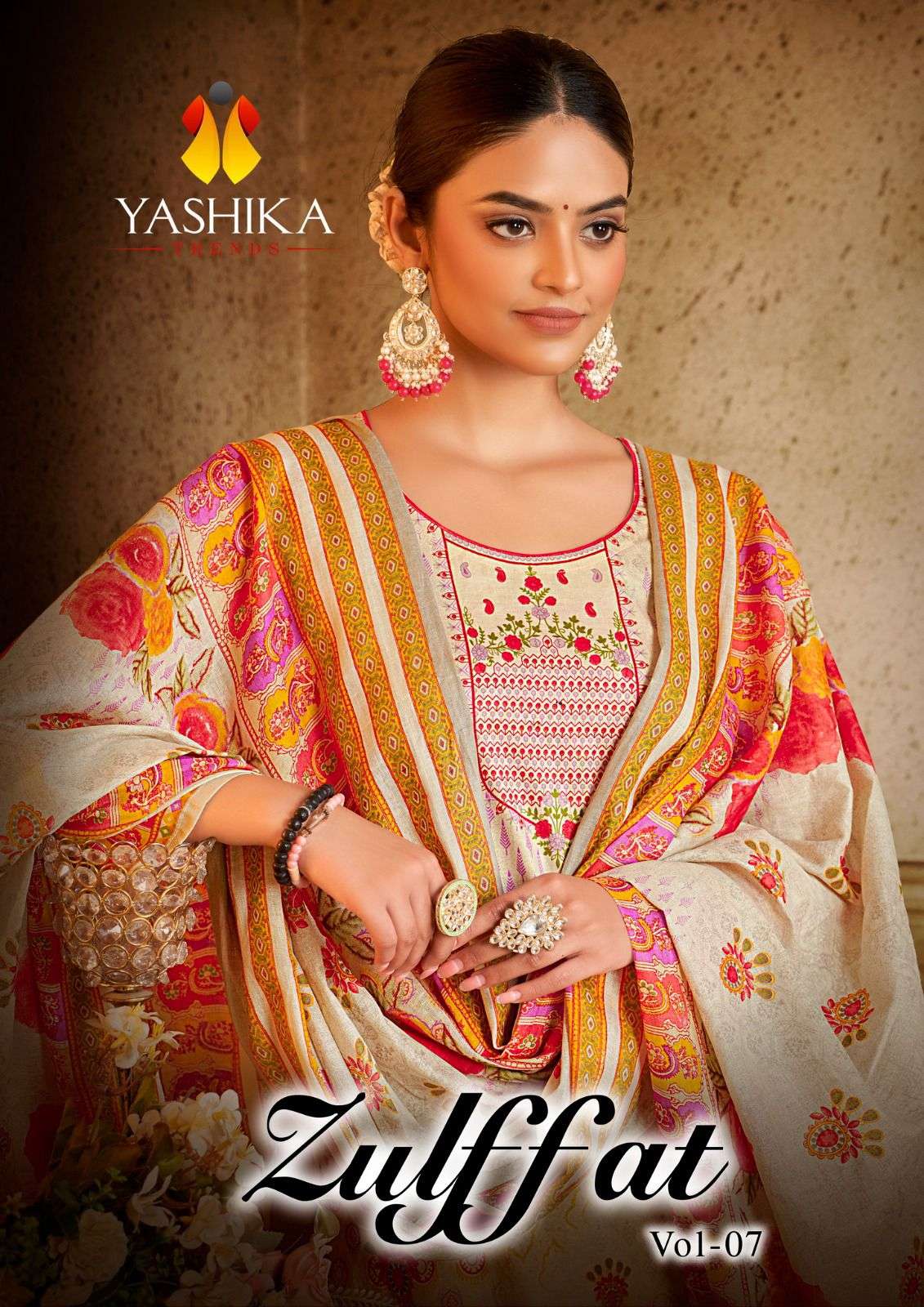yashika trends zulffat vol-7 7001-7010 series pure lawn designer salwar kameez catalogue in surat 