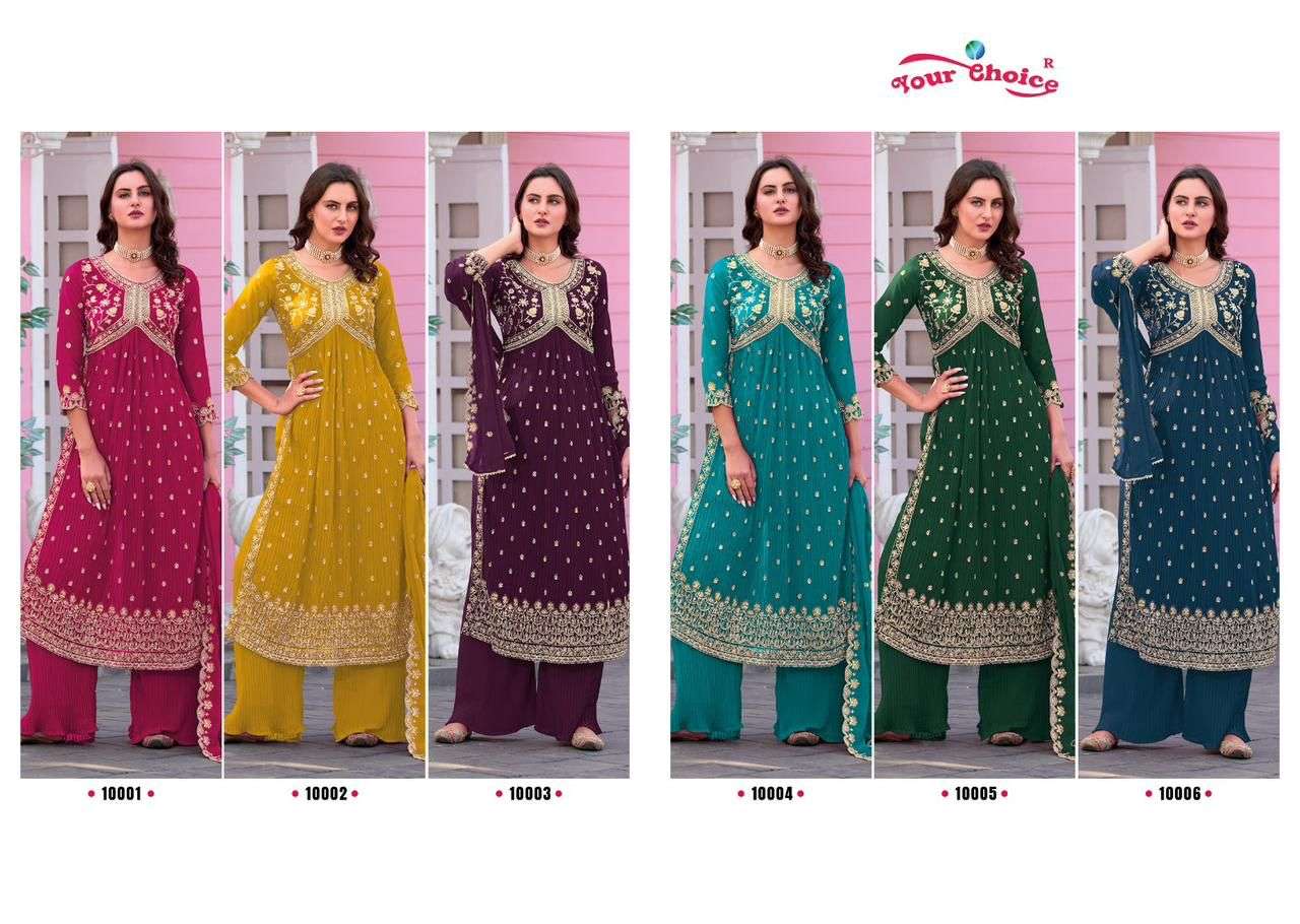 your choice aaliya cut 10001-10006 series blooming georgette designer salwar suits catalogue design 2023 