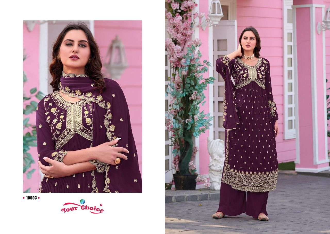 your choice aaliya cut 10001-10006 series blooming georgette designer salwar suits catalogue design 2023 
