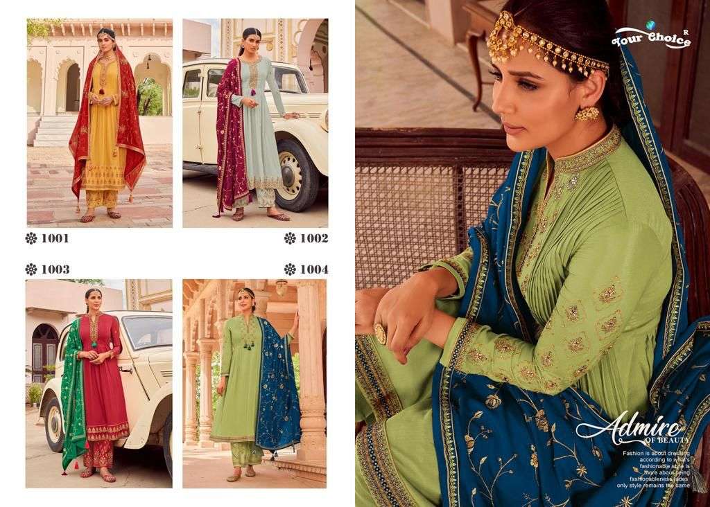 your choice mutiyar 1001-1004 series stylish look designer party wear salwar suits new catalogue surat 