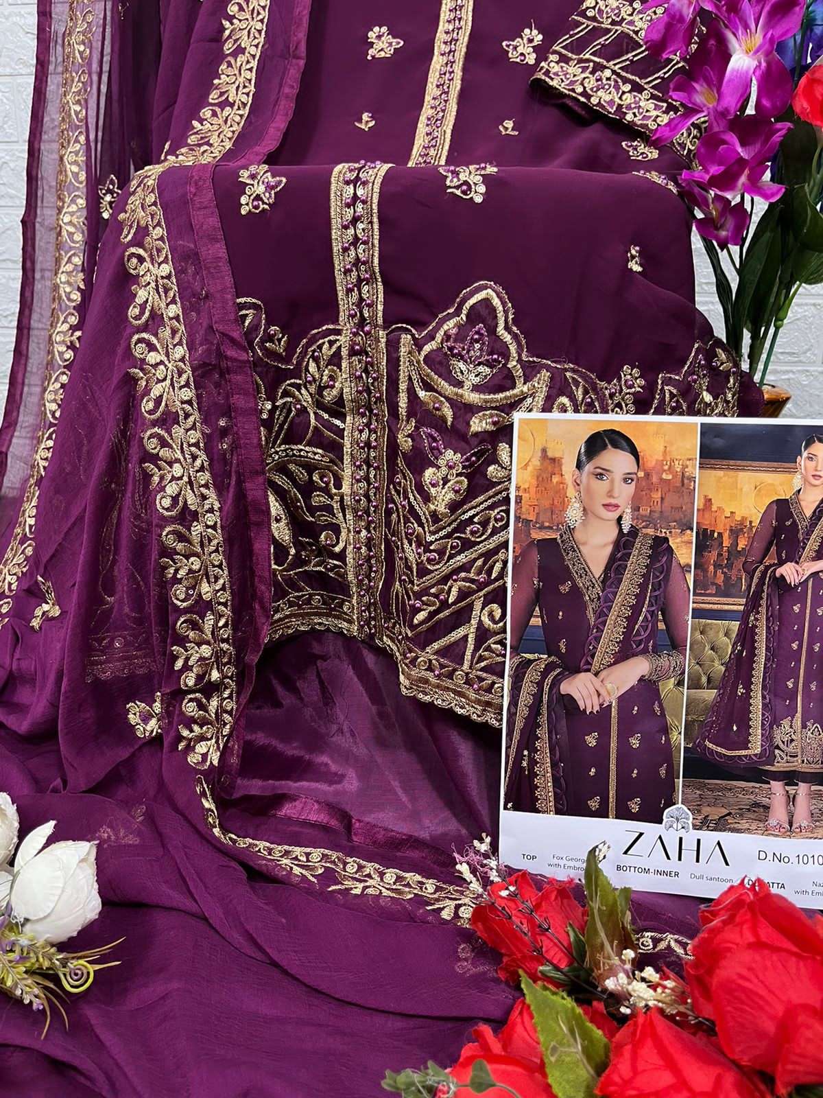 zaha khushbu vol-3 10100-10102 series faux georgette designer pakistani salwar suits wholesaler surat