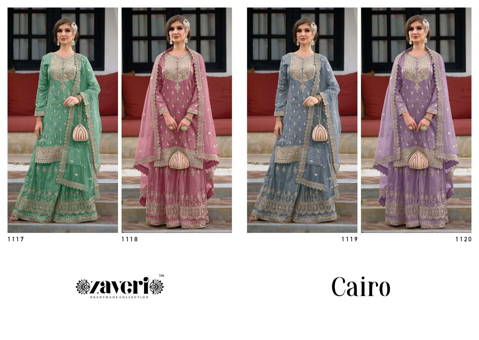 zaveri cairo 1117-1120 series party wear readymade dress catalogue collection surat 