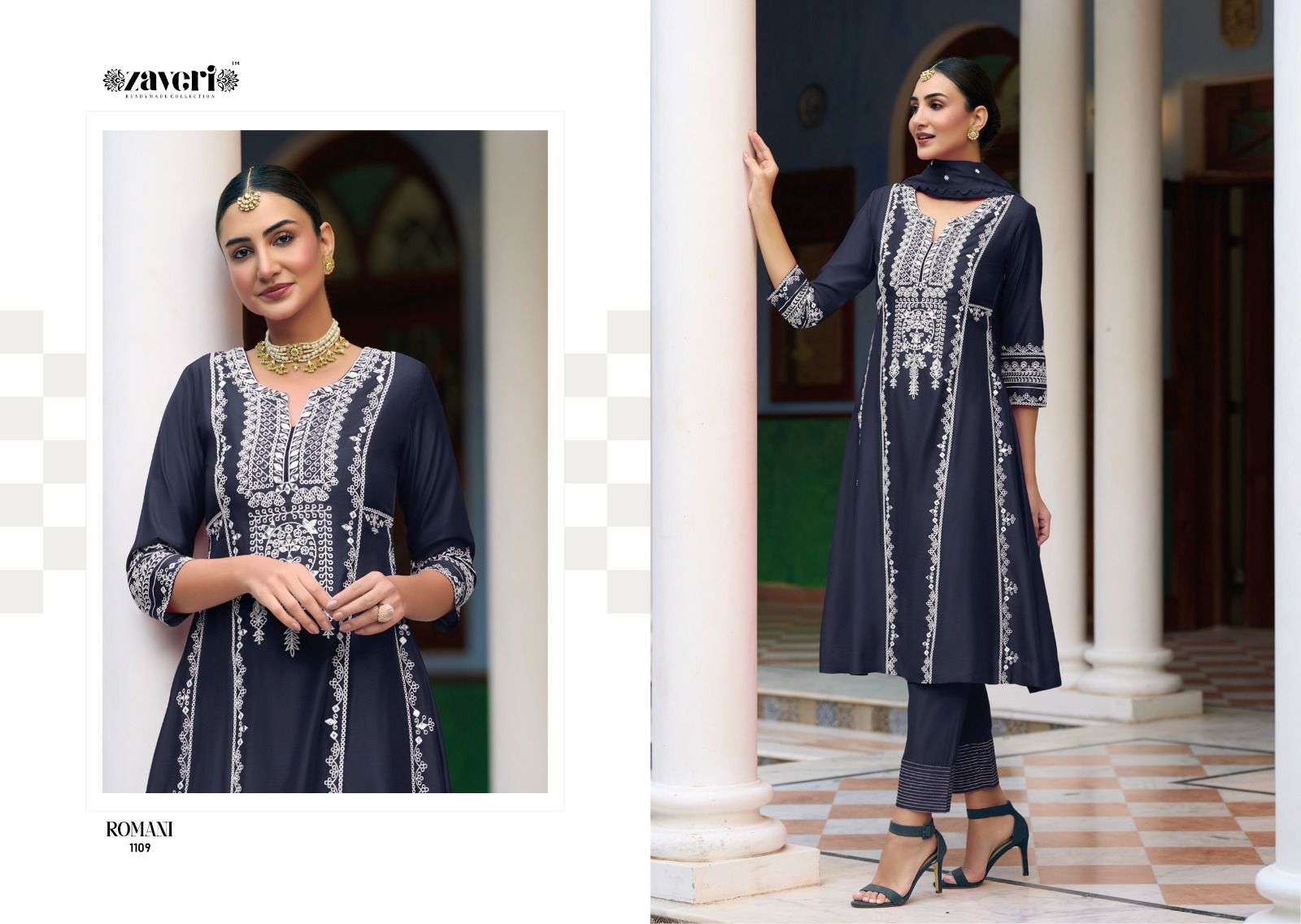 zaveri romani 1109-1112 series stylish look designer salwar suits catalogue online supplier surat