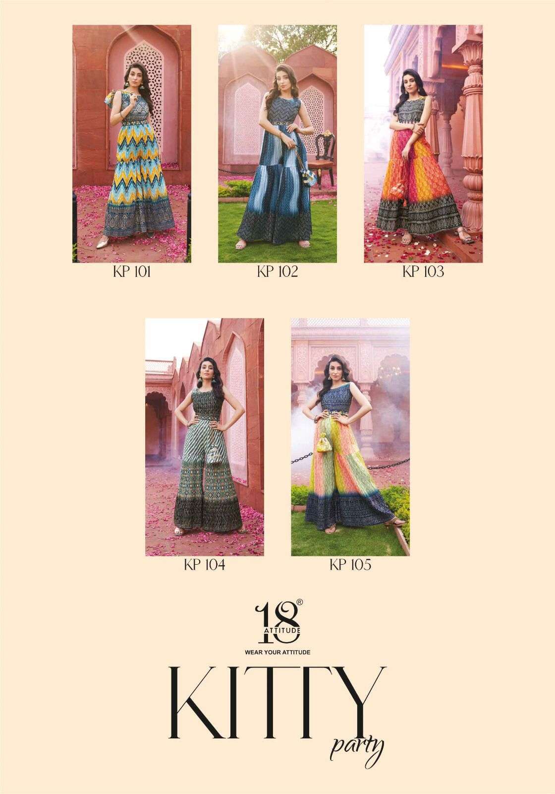 18 attitude kitty party 101-105 series readymade designer party wear jump suits latest catalogue 2023