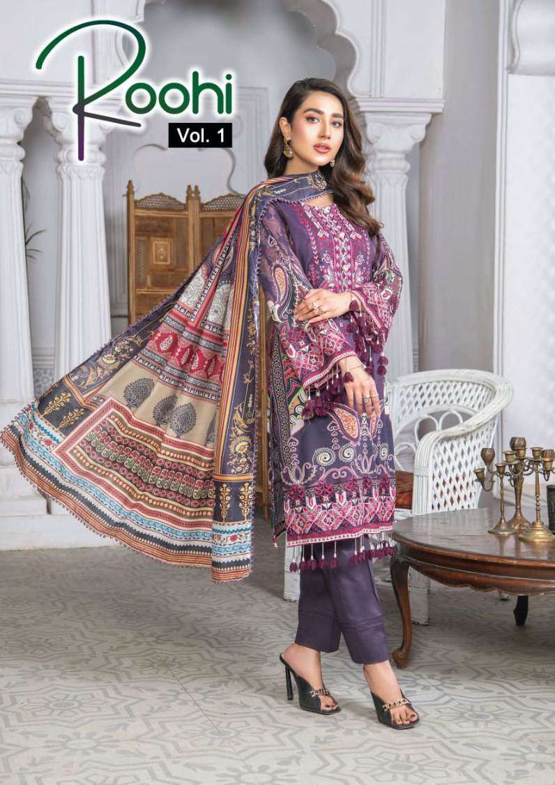 agha noor roohi vol-1 pure lawn cotton designer pakistani suits dress material new catalogue surat 