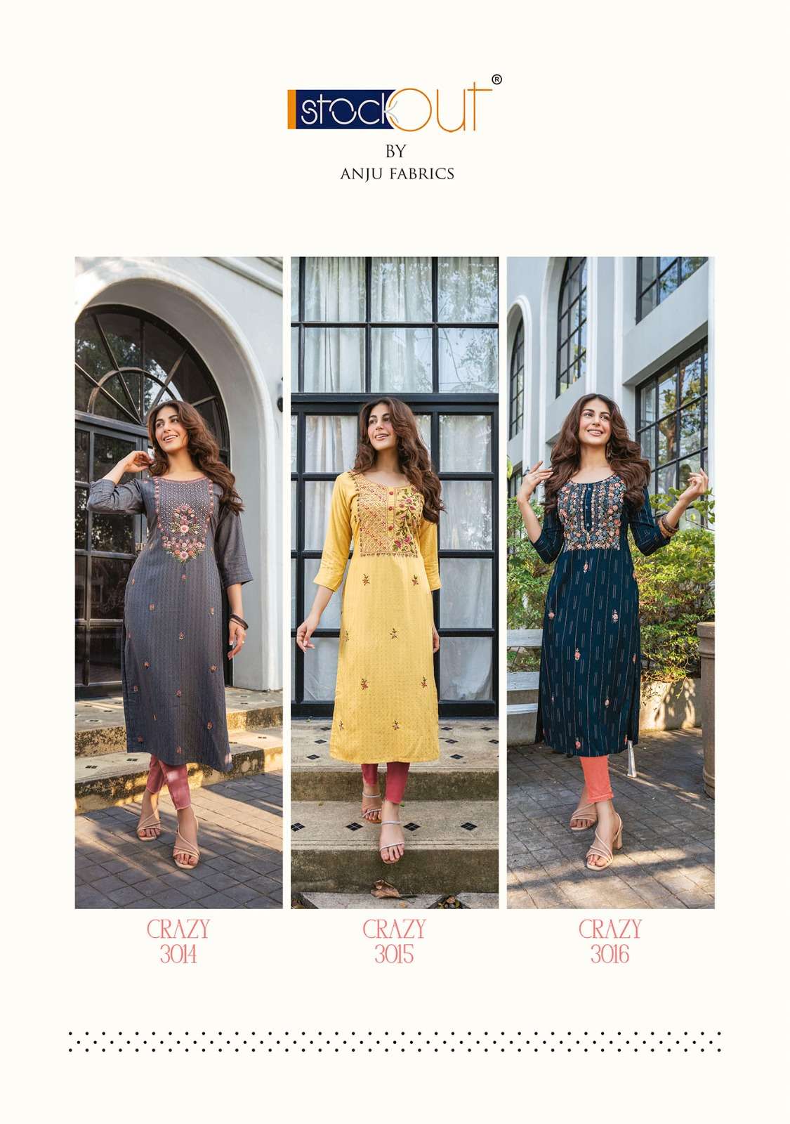 anju fabrics crazy vol-5 3011-3016 series stylish designer top bottom with dupatta latest catalogue manufacturer surat 